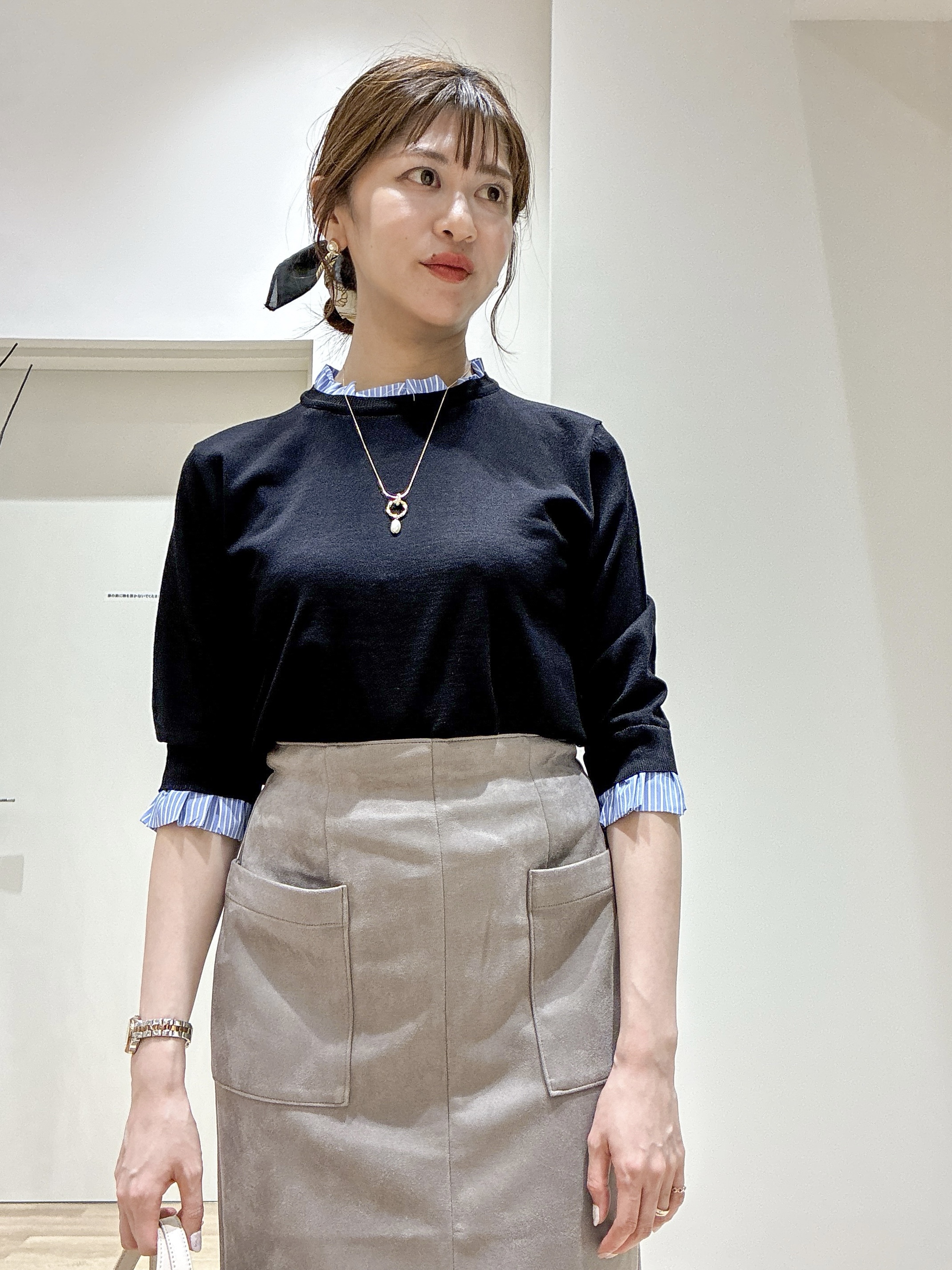もんちゃんさんの「OPAQUE.CLIP｜【UVケア／遮熱性】フリルドッキングニット《洗濯機OK》」を使ったコーディネート
