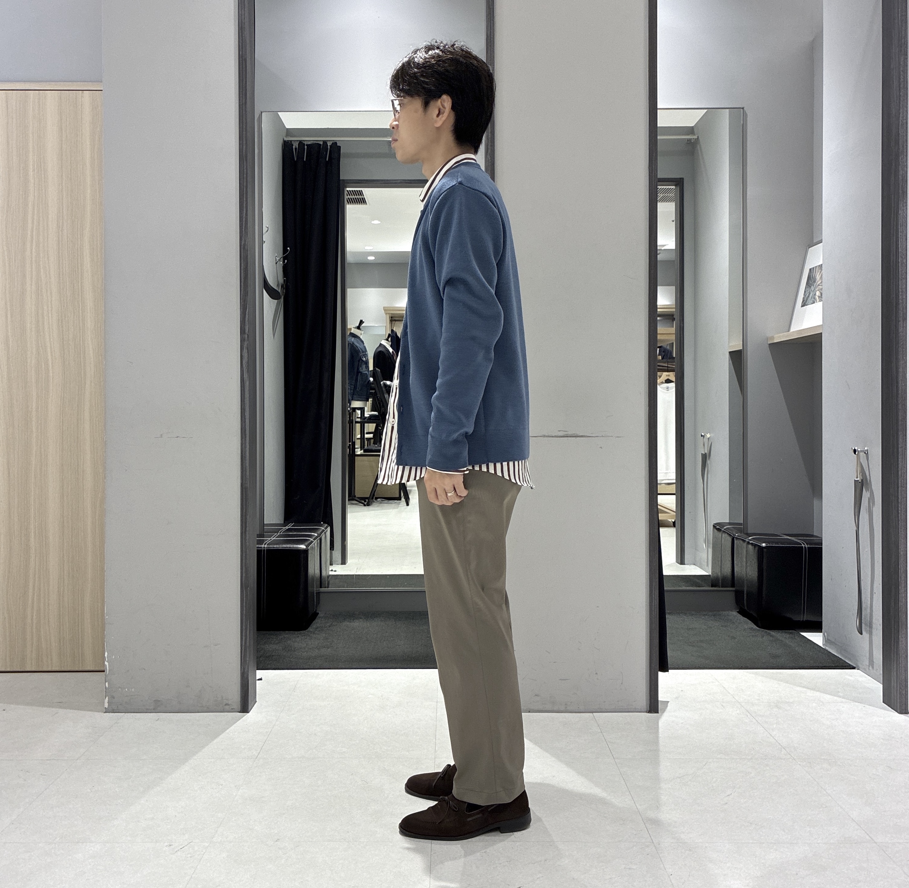 わいずみさんの「TAKEO KIKUCHI｜【BOWLER HAT LABEL】日本製クルーネックカーディガン」を使ったコーディネート
