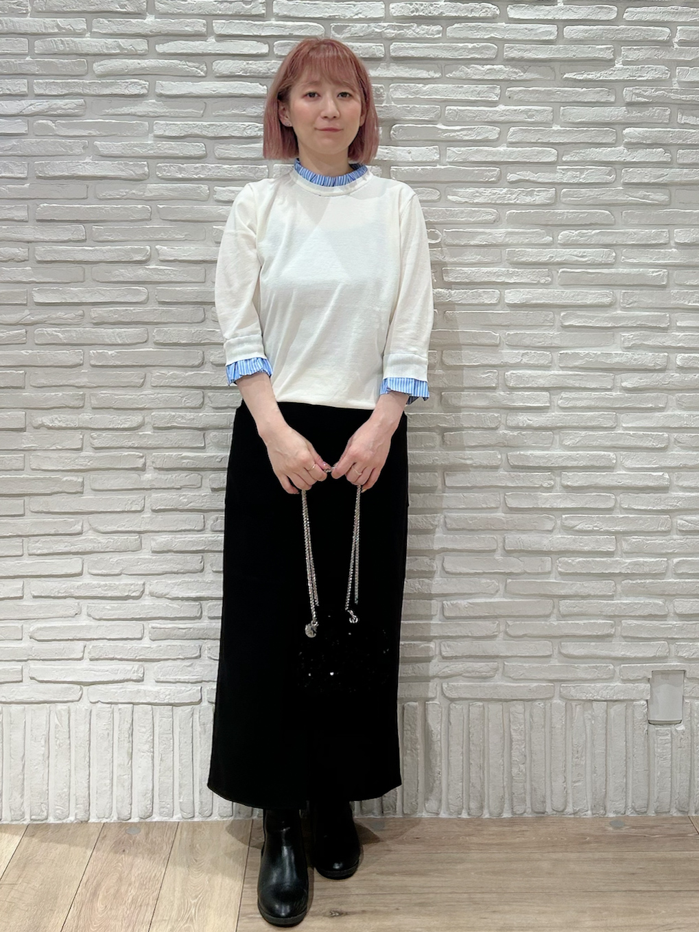 YOSHIMIさんの「index｜【UVケア／遮熱性】フリルドッキングニット《洗濯機OK》」を使ったコーディネート