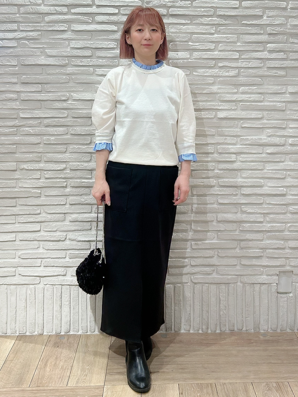 YOSHIMIさんの「index｜【UVケア／遮熱性】フリルドッキングニット《洗濯機OK》」を使ったコーディネート