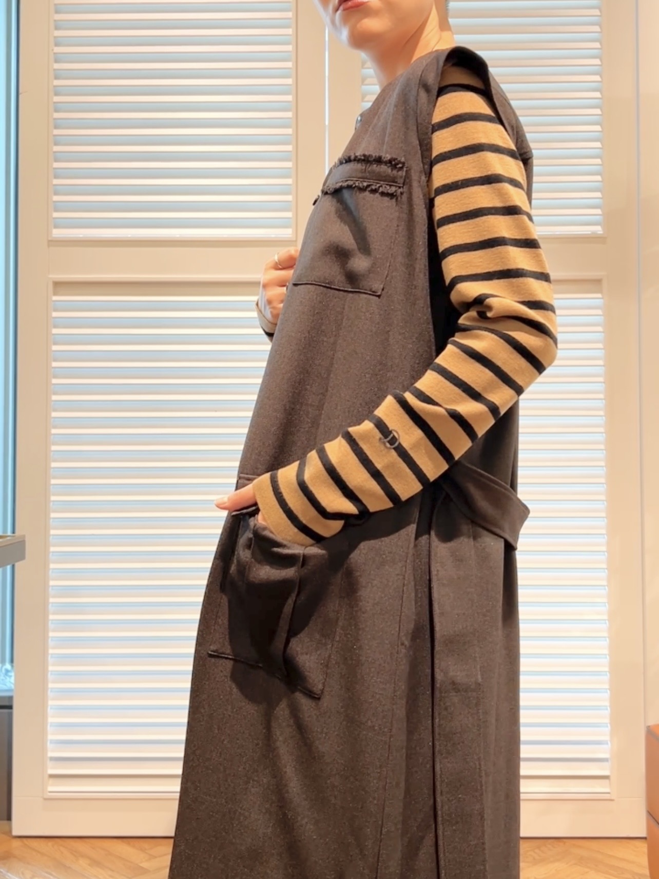 OCHIAIさんの「DRESSTERIOR｜【ウォッシャブル】ツイードライクワンピース」を使ったコーディネート