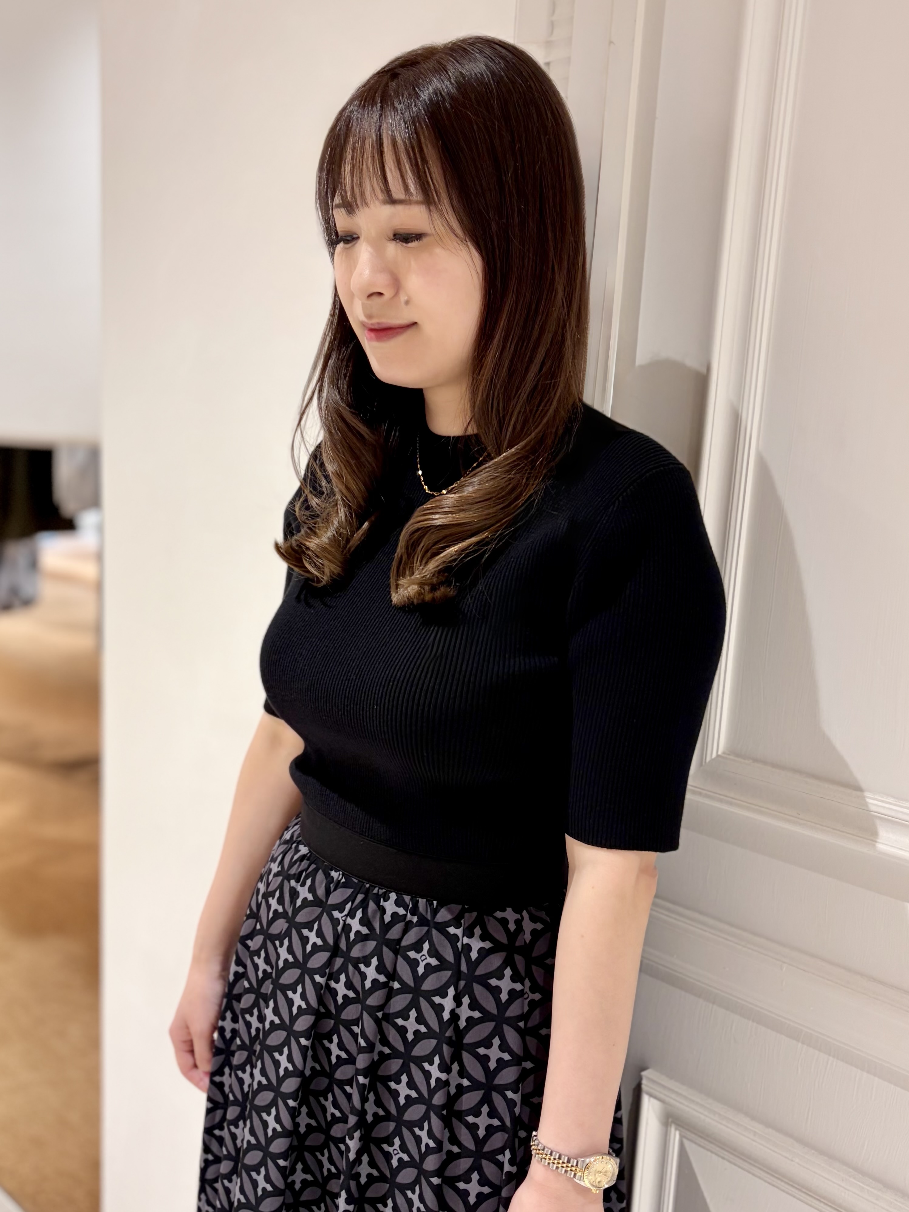 minowaさんの「DRESSTERIOR｜【異素材コンビ】オーバーラップサークルコンビワンピース」を使ったコーディネート