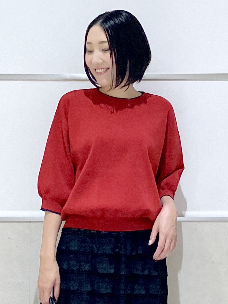 eriko さんの「Dessin｜【UVカット/洗濯機OK】6分袖配色ニット」を使ったコーディネート