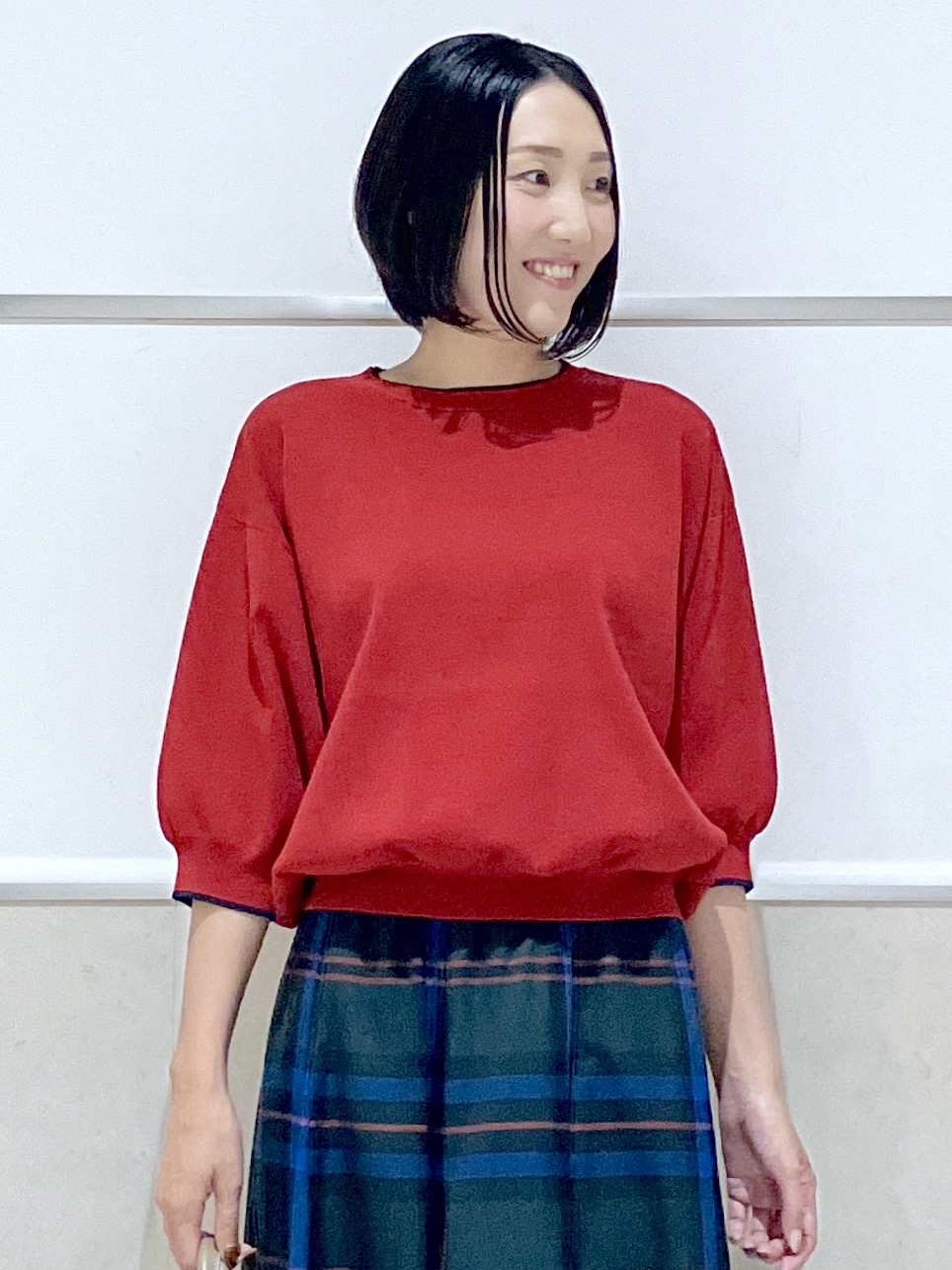 eriko さんの「Dessin｜【UVカット/洗濯機OK】6分袖配色ニット」を使ったコーディネート