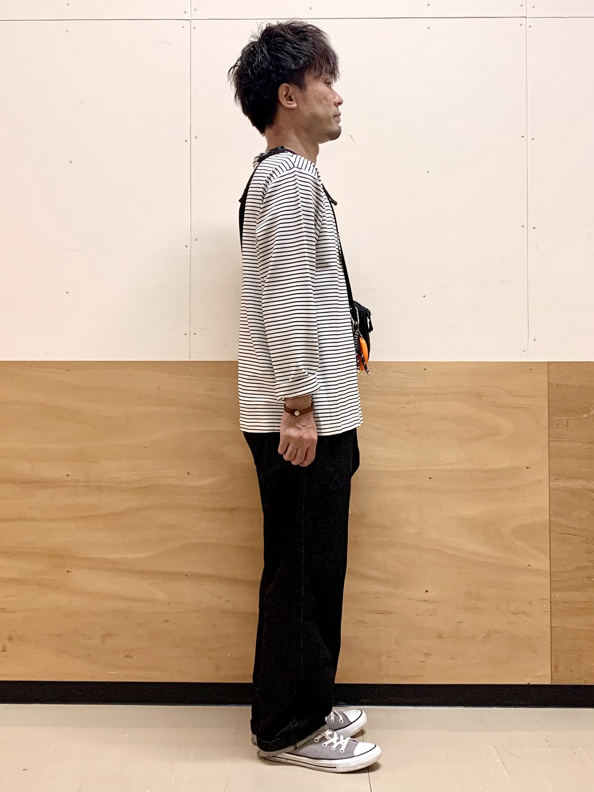 MATUさんの「THE SHOP TK｜【洗濯機OK】リップルボーダー長袖Tシャツ」を使ったコーディネート