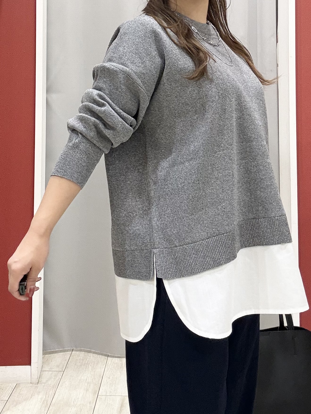 shioさんの「SHOO･LA･RUE｜【S-LL】着るだけできまる シャツレイヤード風 スポンディッシュニット」を使ったコーディネート