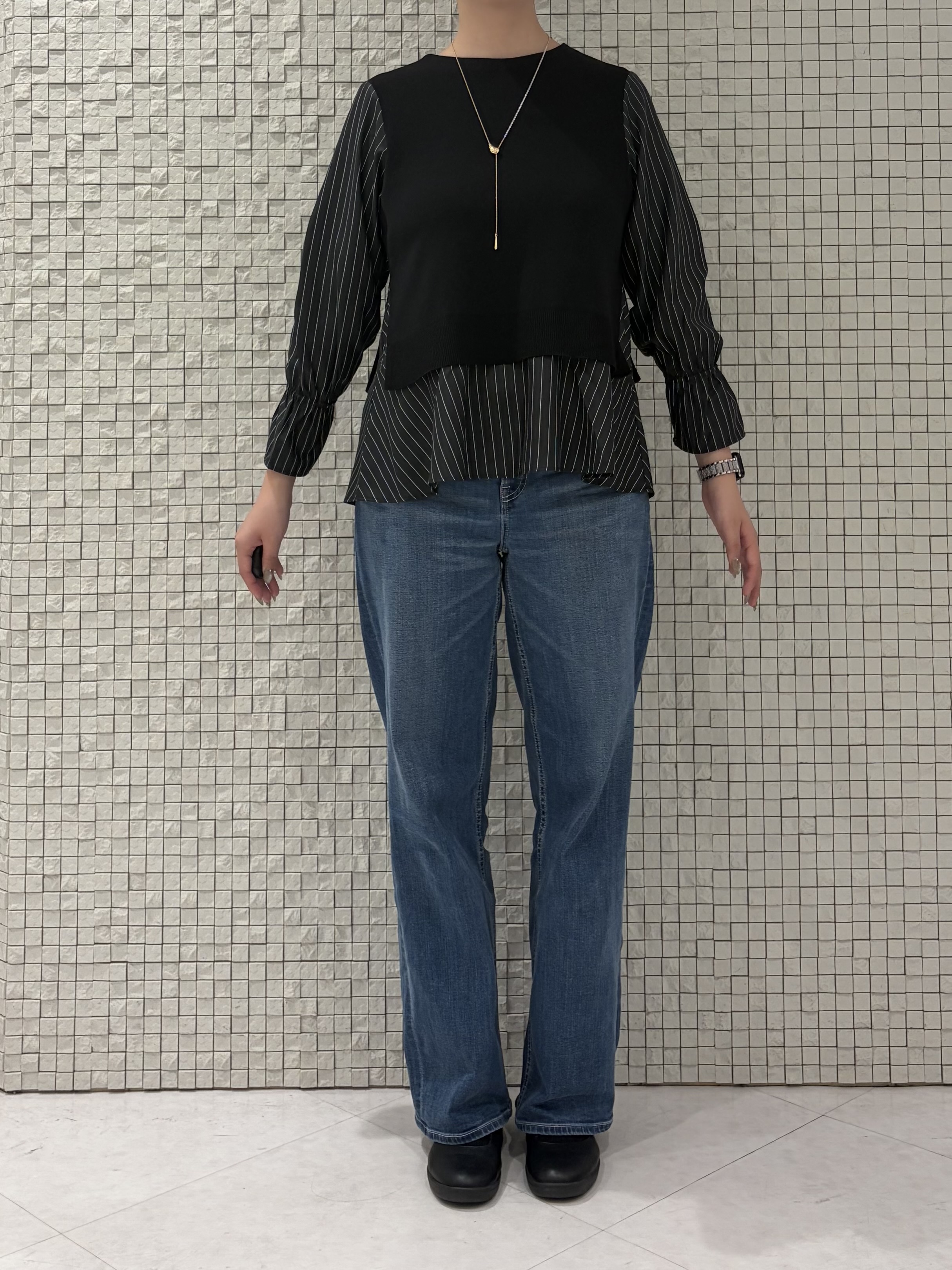 koharuさんの「INDIVI｜【洗える／1枚でコーデ完成】重ね着風ニットトップス」を使ったコーディネート