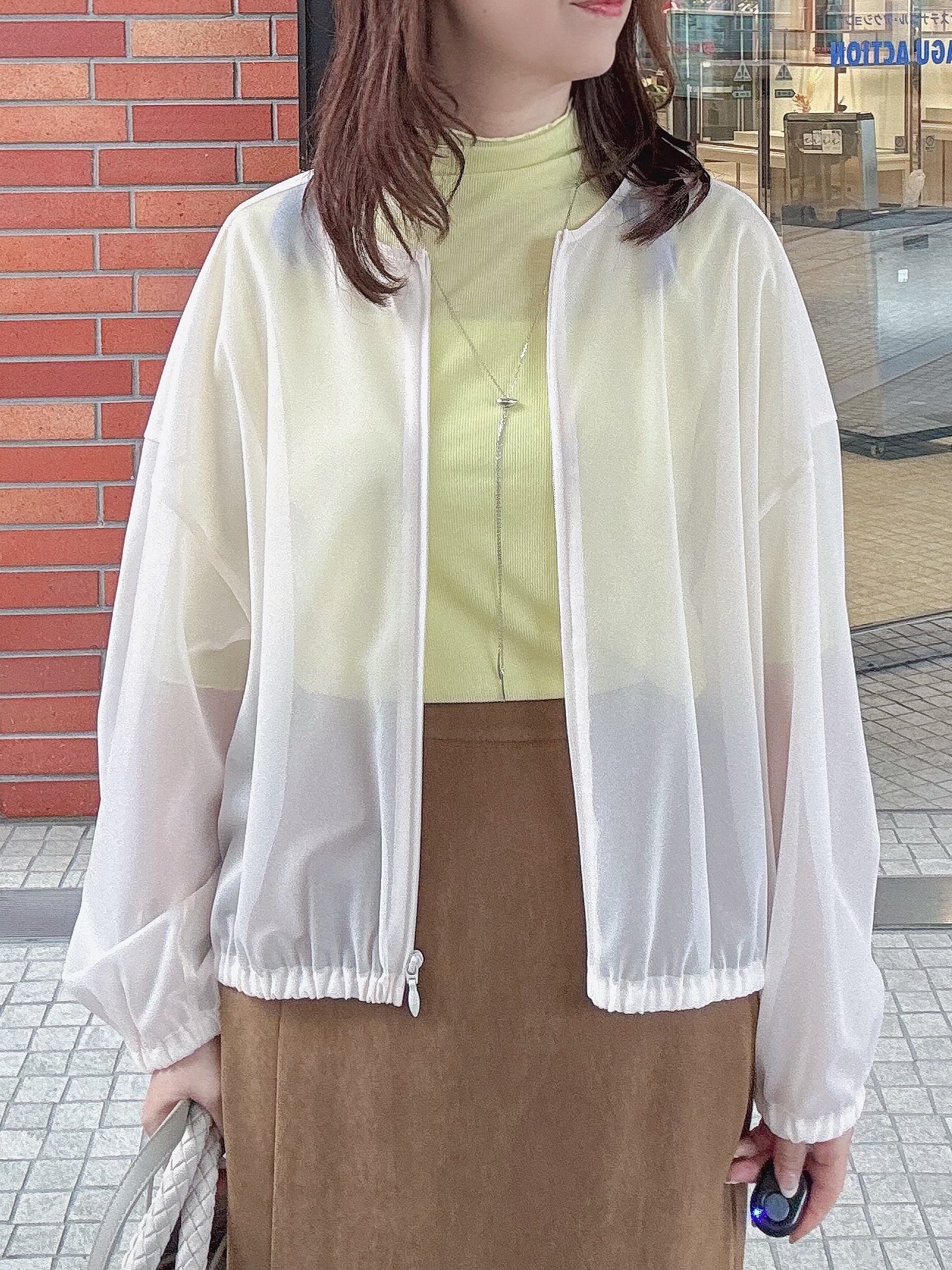 makiさんの「UNTITLED｜【秋羽織り/ジップ】トリコットシアーブラウス」を使ったコーディネート