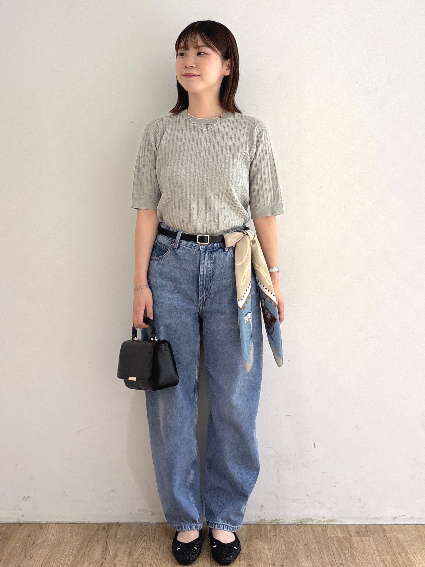 mireiさんの「OPAQUE.CLIP｜【UVケア】配色ケーブルニット《洗濯機OK／抗ピル》」を使ったコーディネート