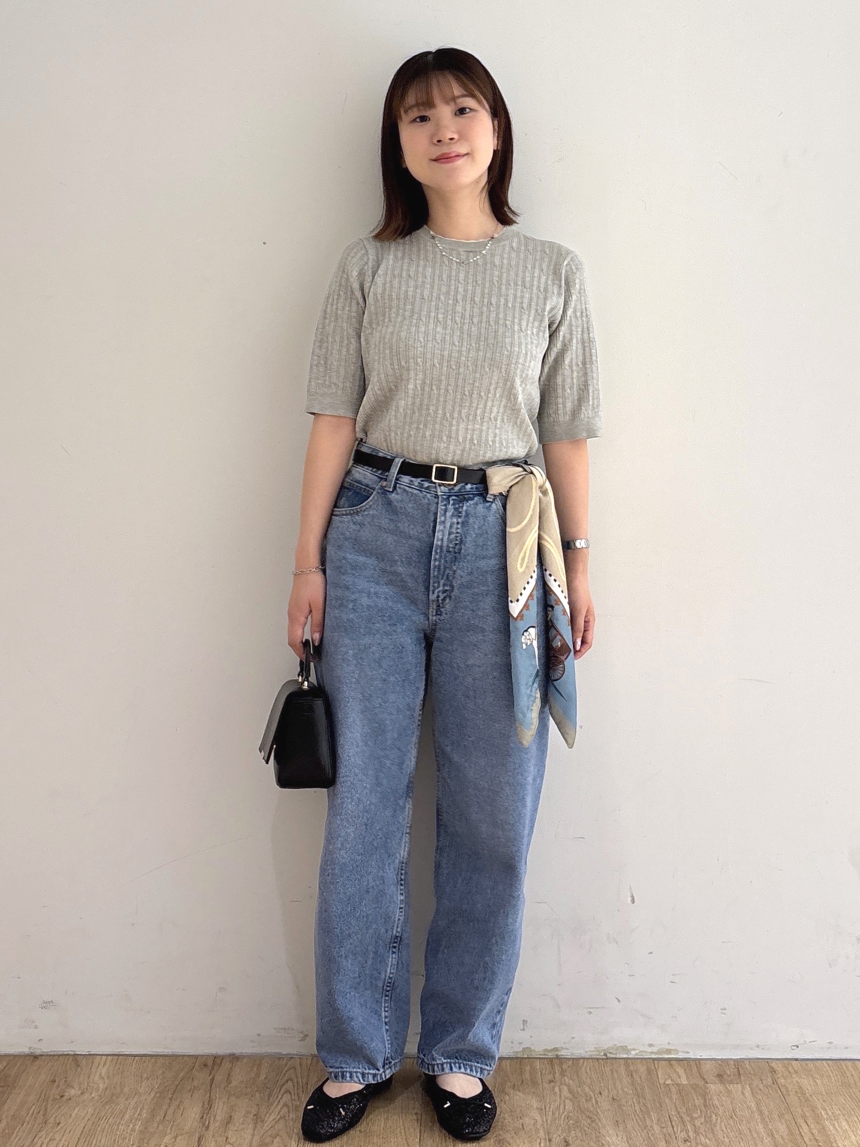 mireiさんの「OPAQUE.CLIP｜【UVケア】配色ケーブルニット《洗濯機OK／抗ピル》」を使ったコーディネート