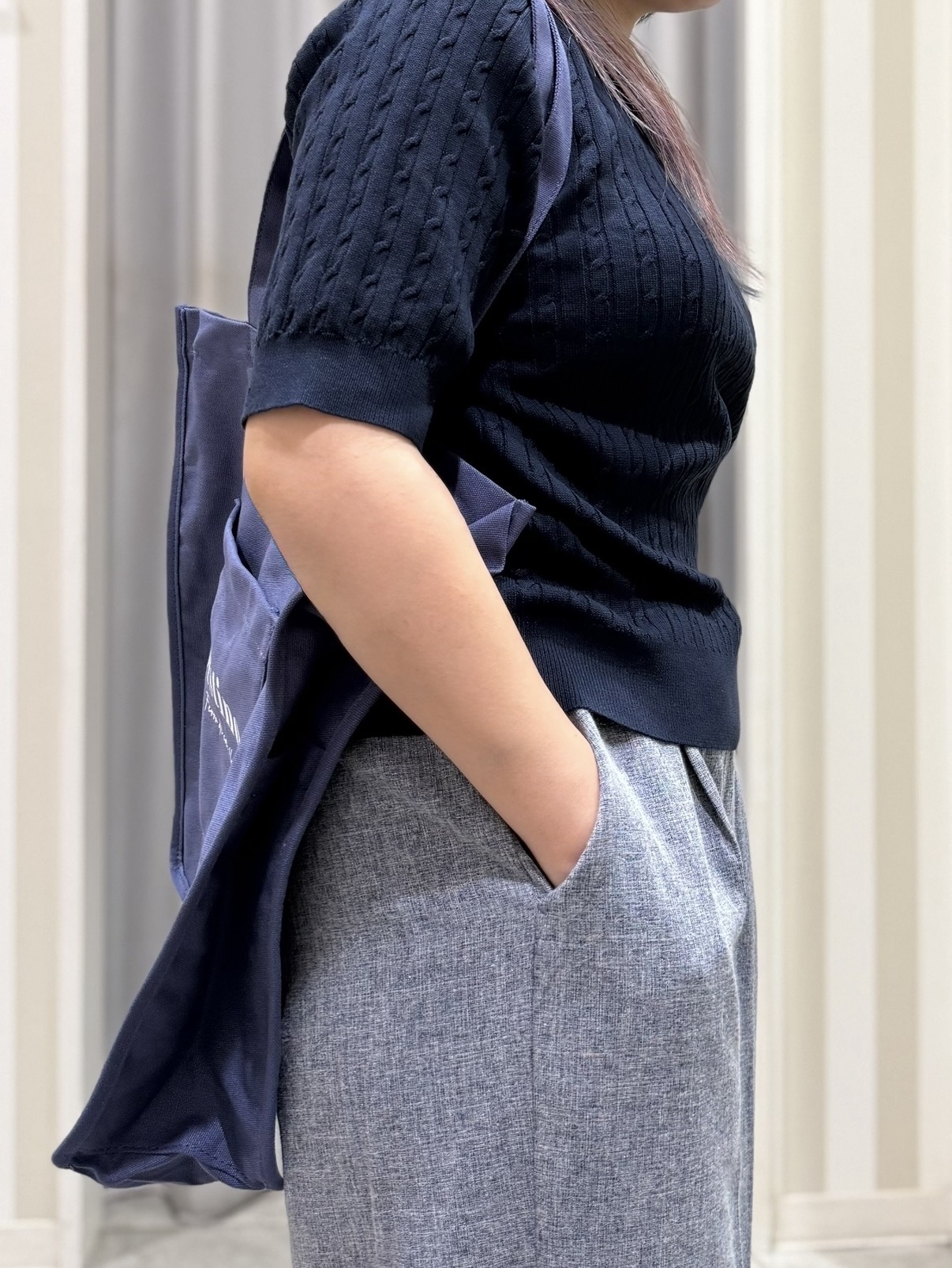 sakinoさんの「SHOO･LA･RUE｜【洗濯機可/S-LL】上品見え ミニケーブルニット」を使ったコーディネート