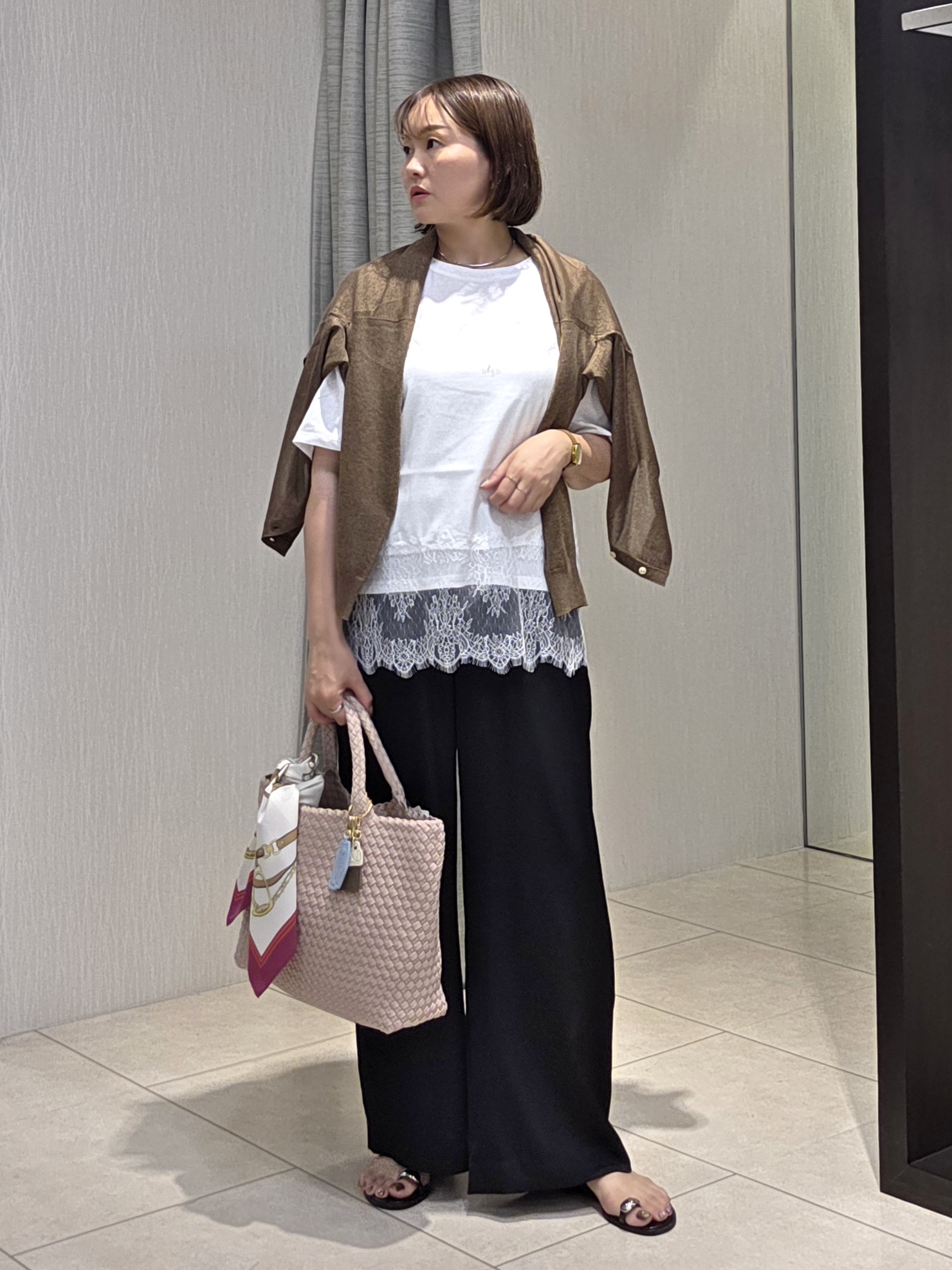 naokoさんの「UNTITLED｜【アンサンブル可/秋羽織り/シアー】前後2WAYカーディガン」を使ったコーディネート