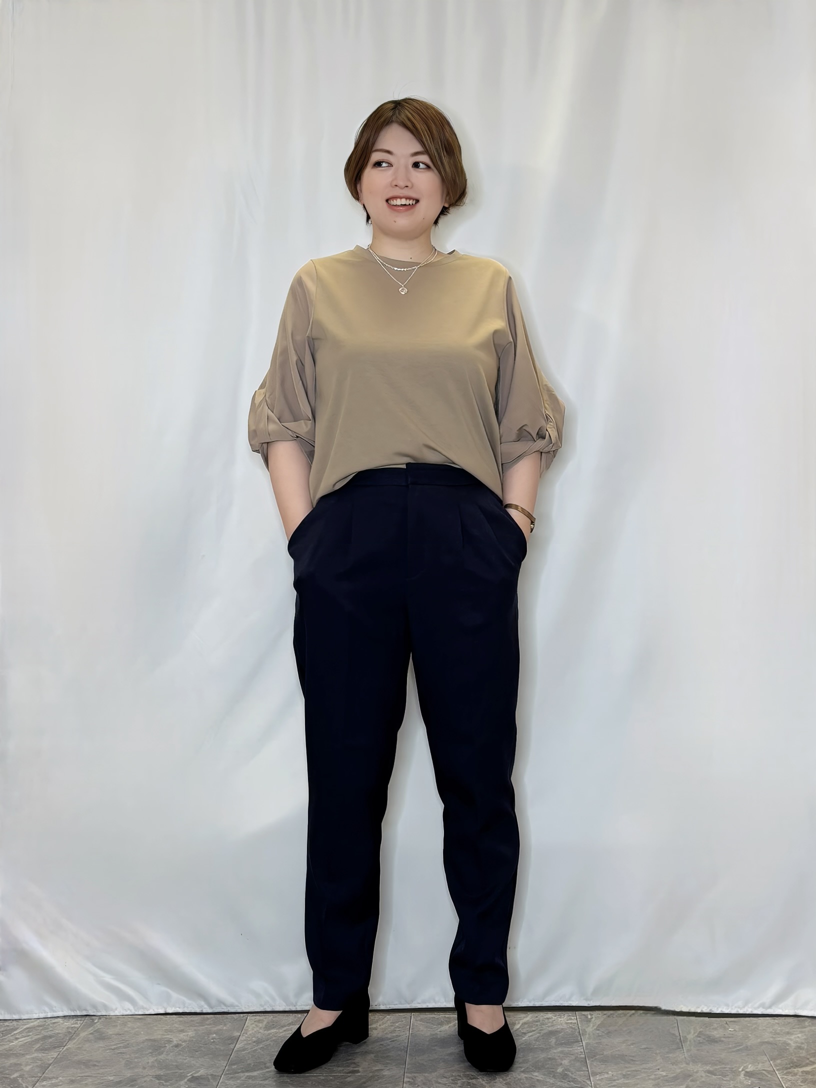 たみさんの「SHOO･LA･RUE｜【S-LL/洗濯機可/二の腕カバー】楽に上品見え ツイストスリーブトップス」を使ったコーディネート