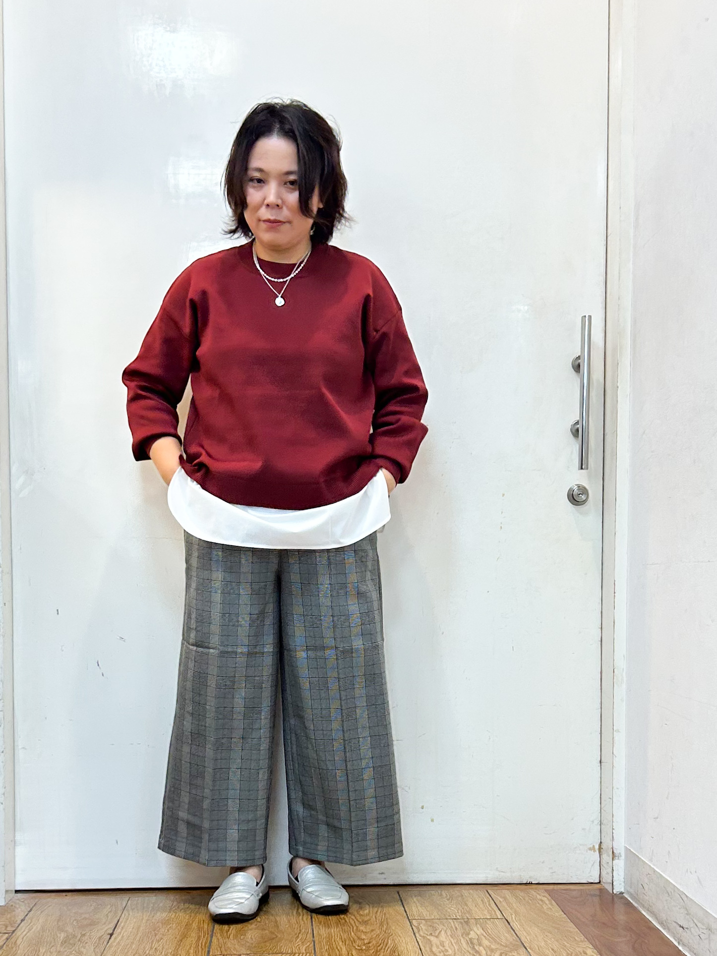 haruさんの「SHOO･LA･RUE｜【S-LL】着るだけできまる シャツレイヤード風 スポンディッシュニット」を使ったコーディネート