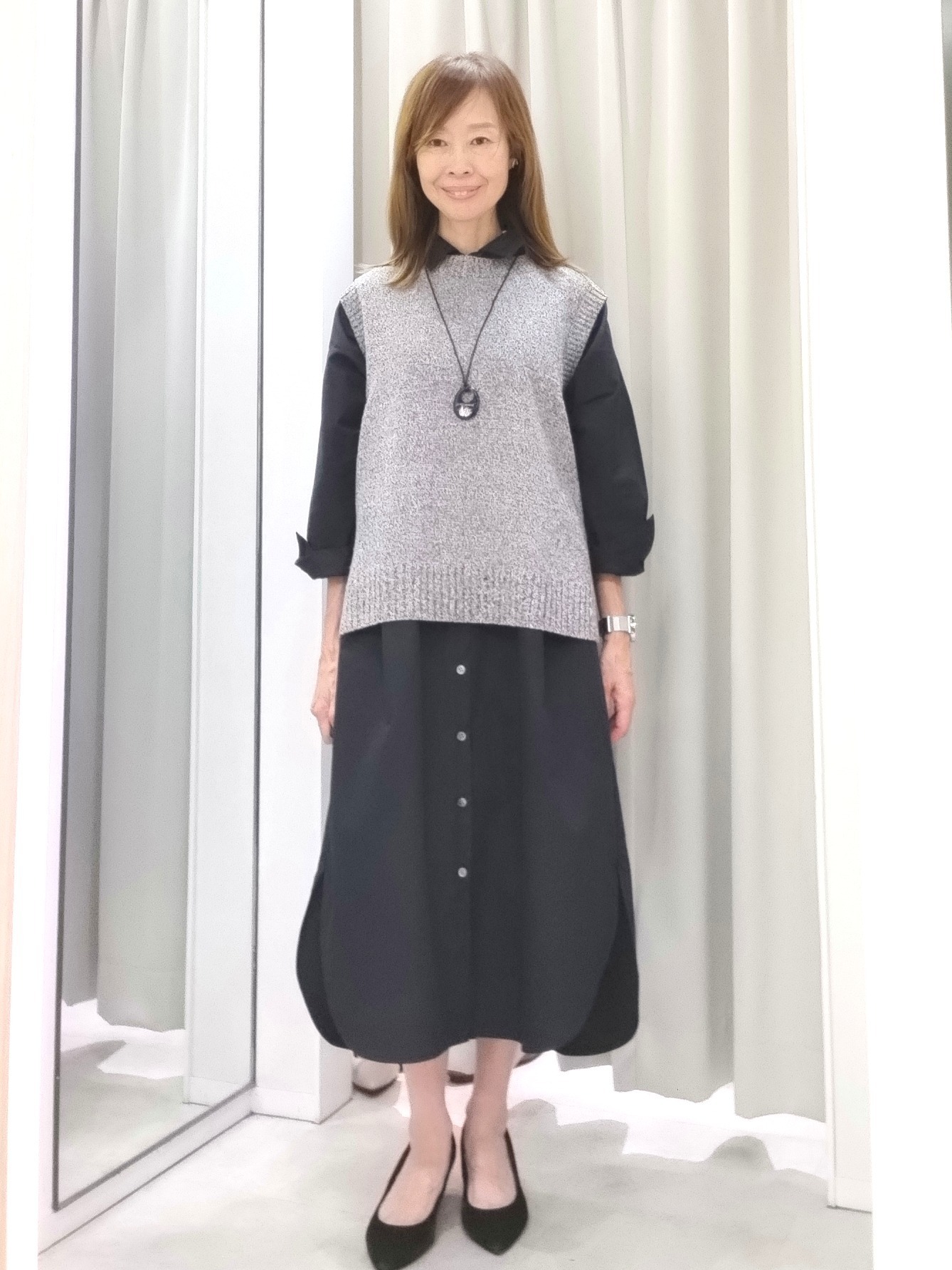 もりさんの「UNTITLED｜ロングシャツワンピース」を使ったコーディネート
