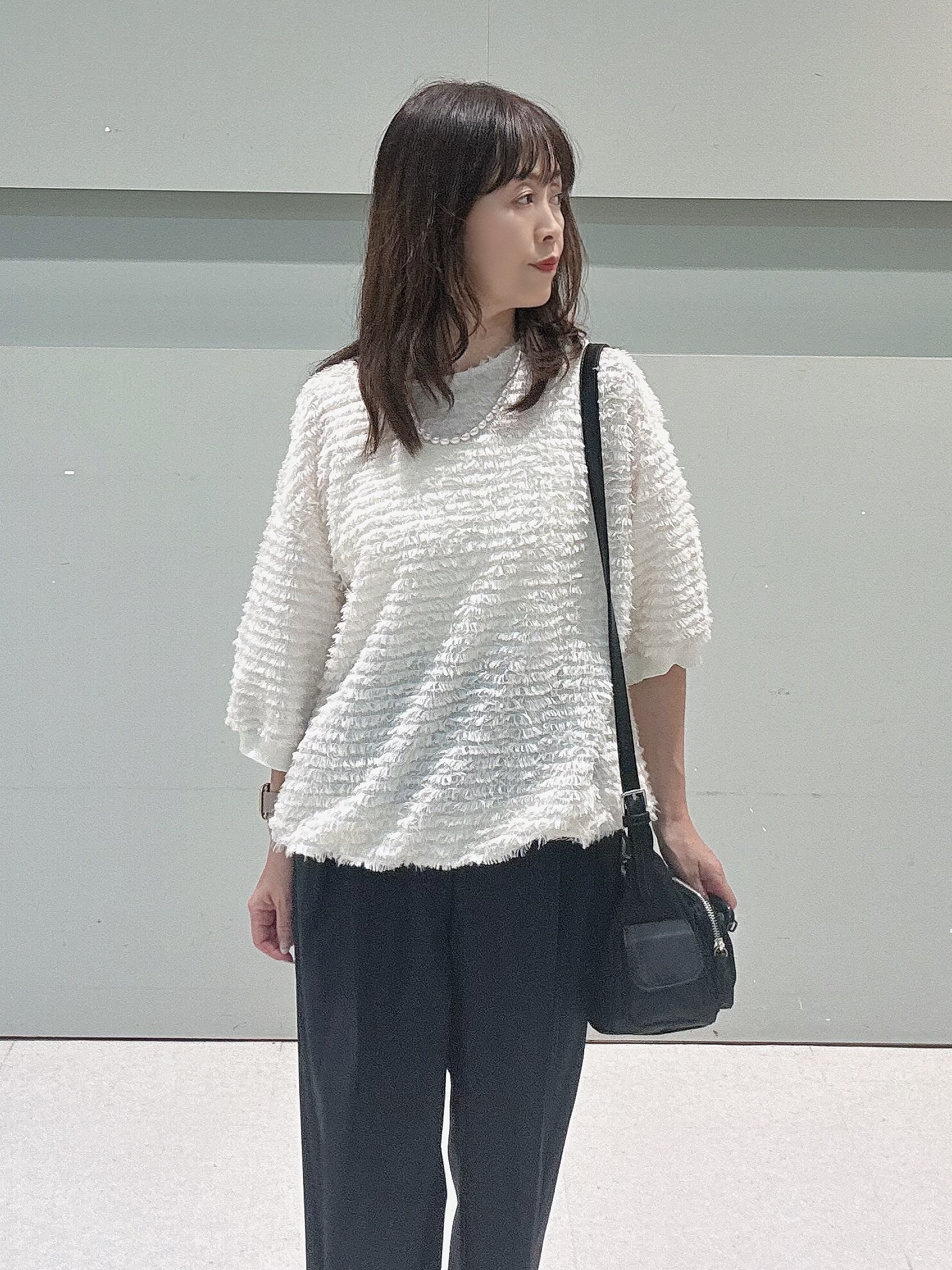 makiさんの「UNTITLED｜【秋映え/体型カバー】フェザージャガードプルオーバー」を使ったコーディネート