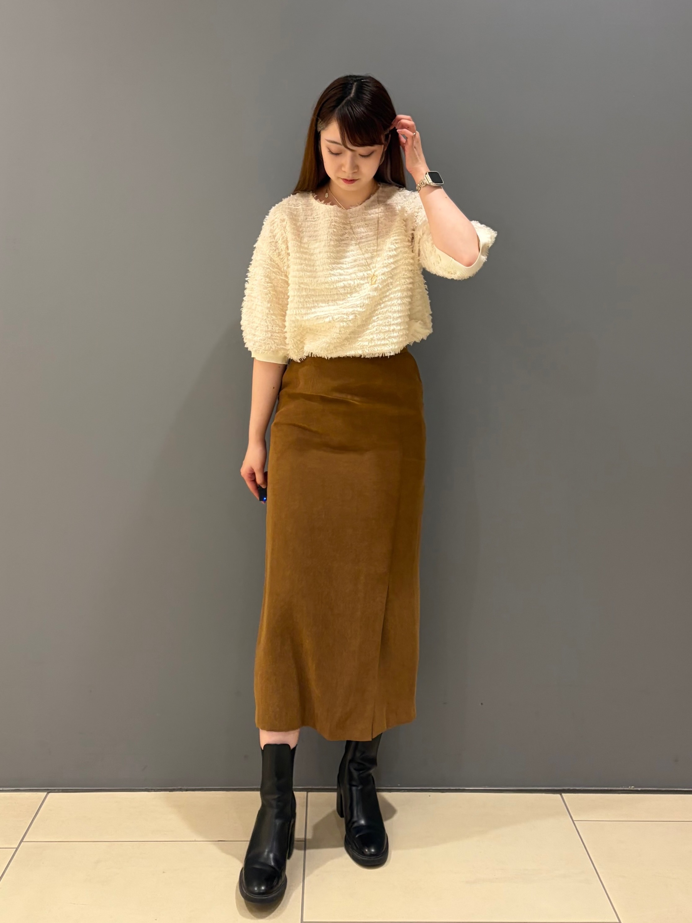 miさんの「UNTITLED｜【秋映え/体型カバー】フェザージャガードプルオーバー」を使ったコーディネート