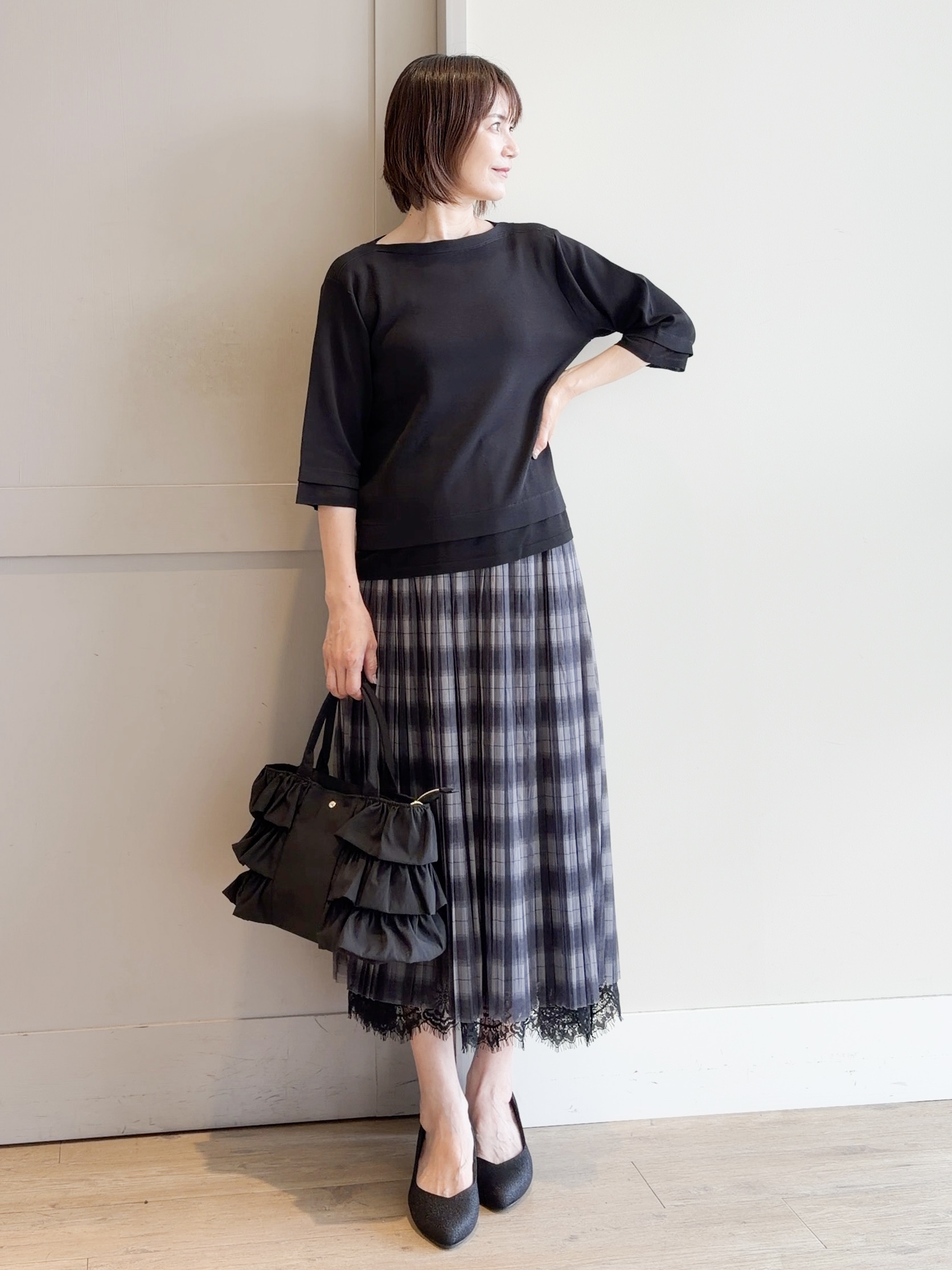 yamakoさんの「grove｜【人気シリーズに新型登場】袖口シアーやわらかドライタッチニット」を使ったコーディネート