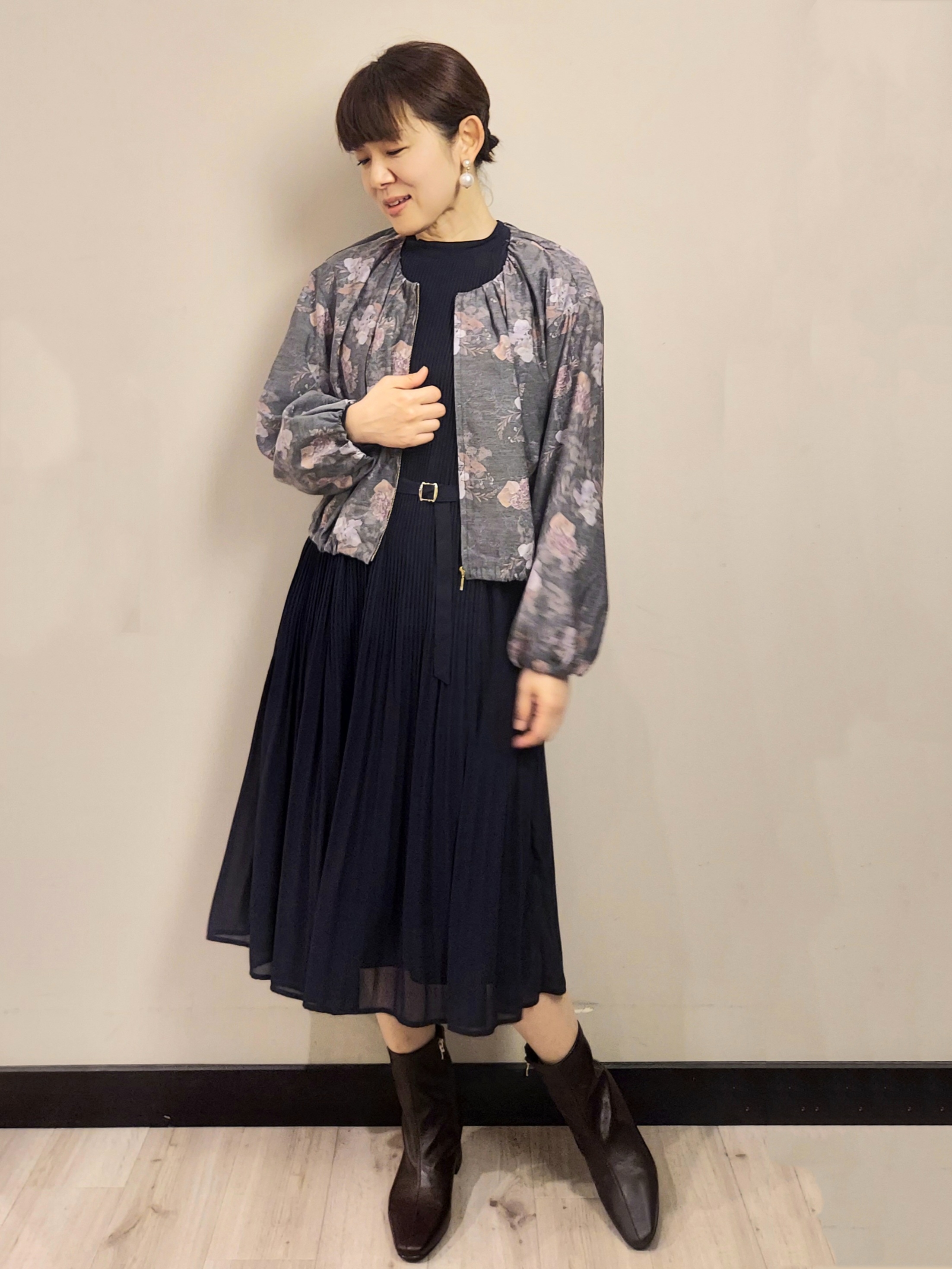 MAKIさんの「index｜◆【日比谷花壇コラボ】フラワーノーカラーブルゾン【洗濯機OK】」を使ったコーディネート