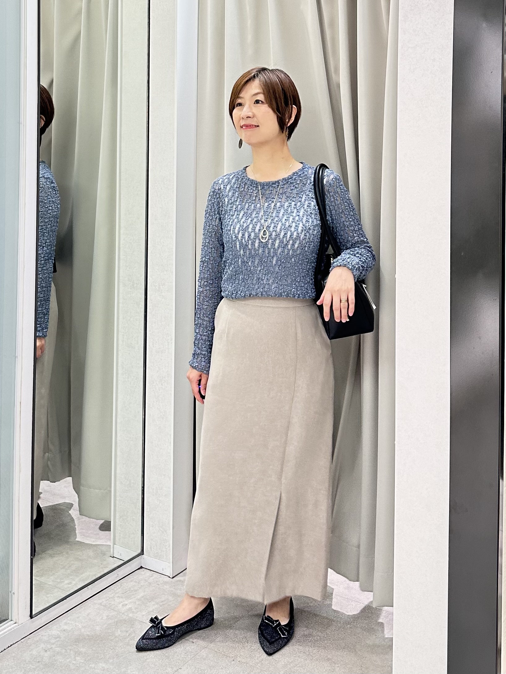 みなこさんの「UNTITLED｜【セットアップ可/秋羽織り】スエードライクシャツ」を使ったコーディネート