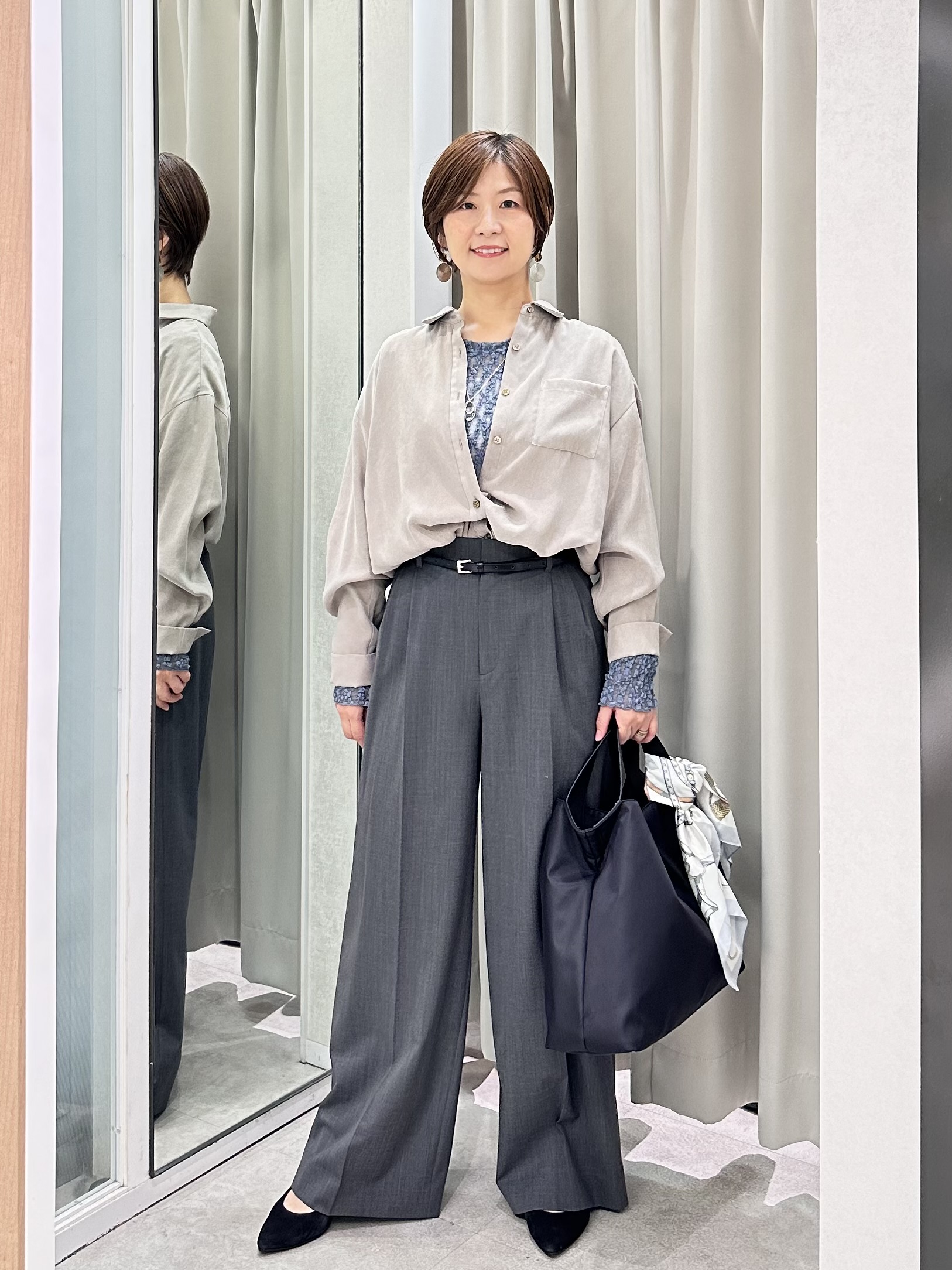 みなこさんの「UNTITLED｜【セットアップ可/秋羽織り】スエードライクシャツ」を使ったコーディネート