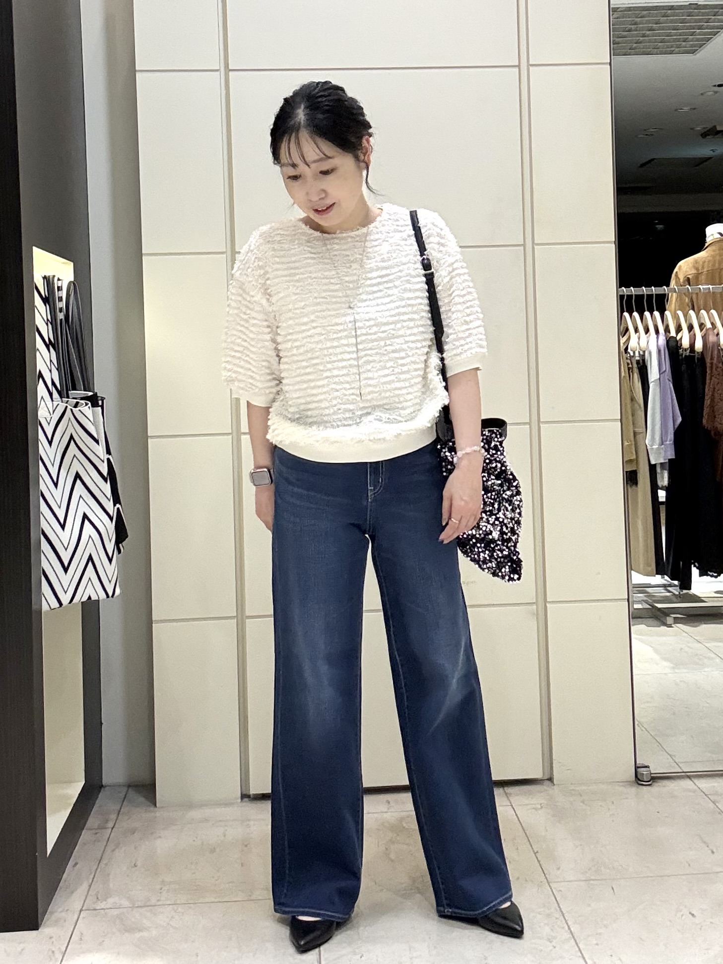 mori.さんの「UNTITLED｜【秋映え/体型カバー】フェザージャガードプルオーバー」を使ったコーディネート