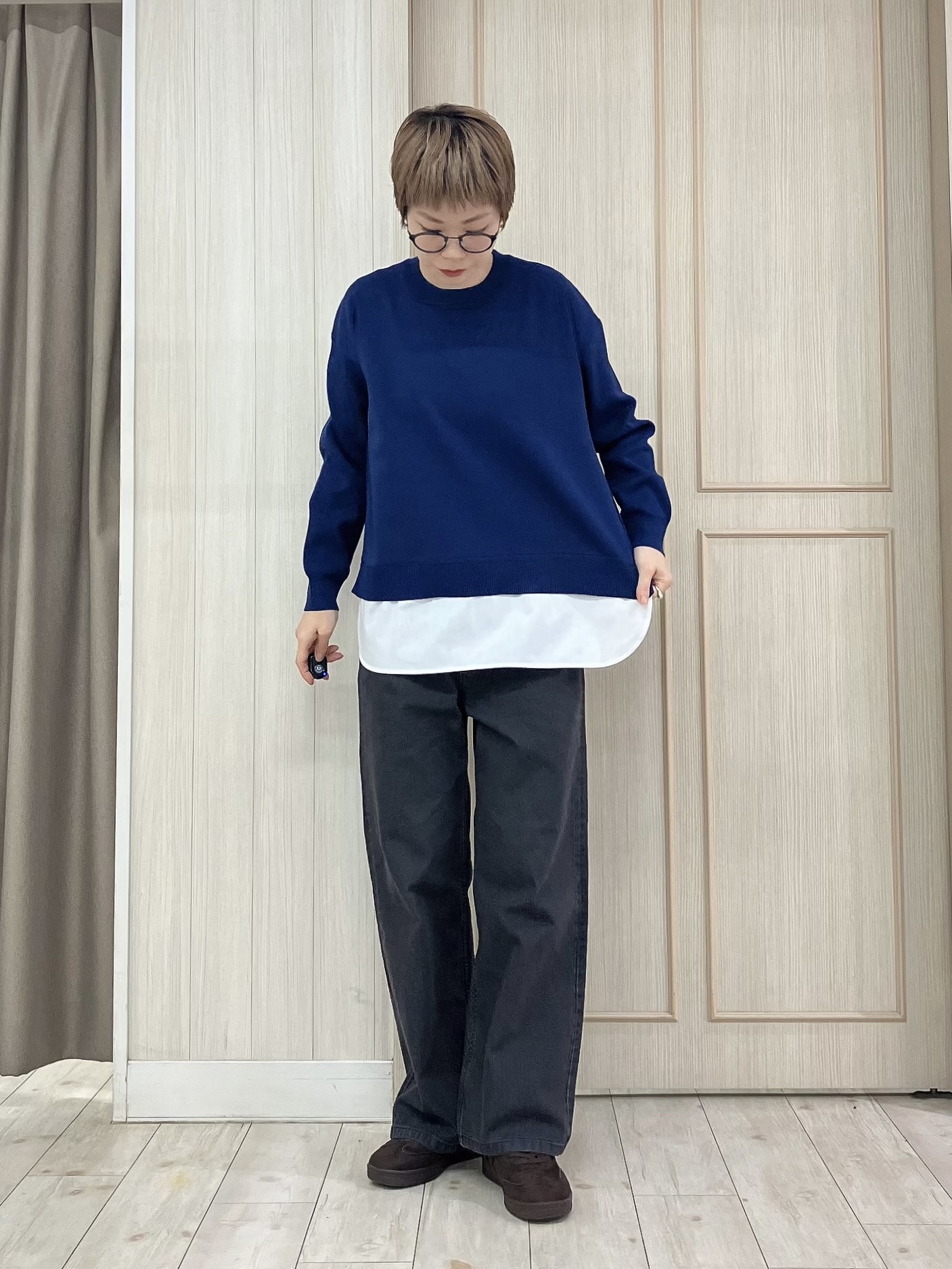 Turnerさんの「SHOO･LA･RUE｜【S-LL】着るだけできまる シャツレイヤード風 スポンディッシュニット」を使ったコーディネート