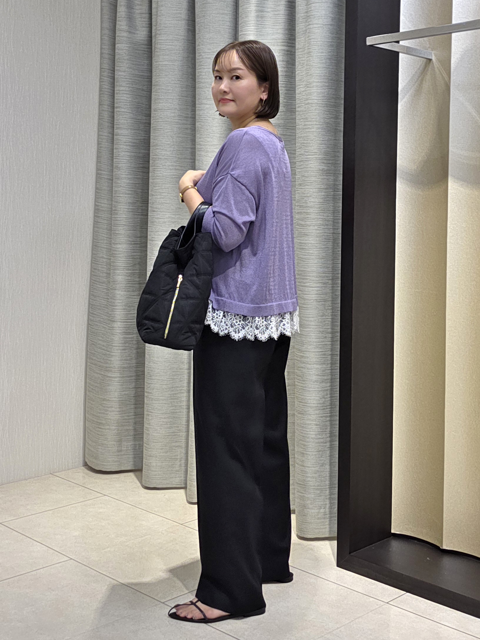 naokoさんの「UNTITLED｜【一枚で着映え】レースドッキングニットプルオーバー」を使ったコーディネート
