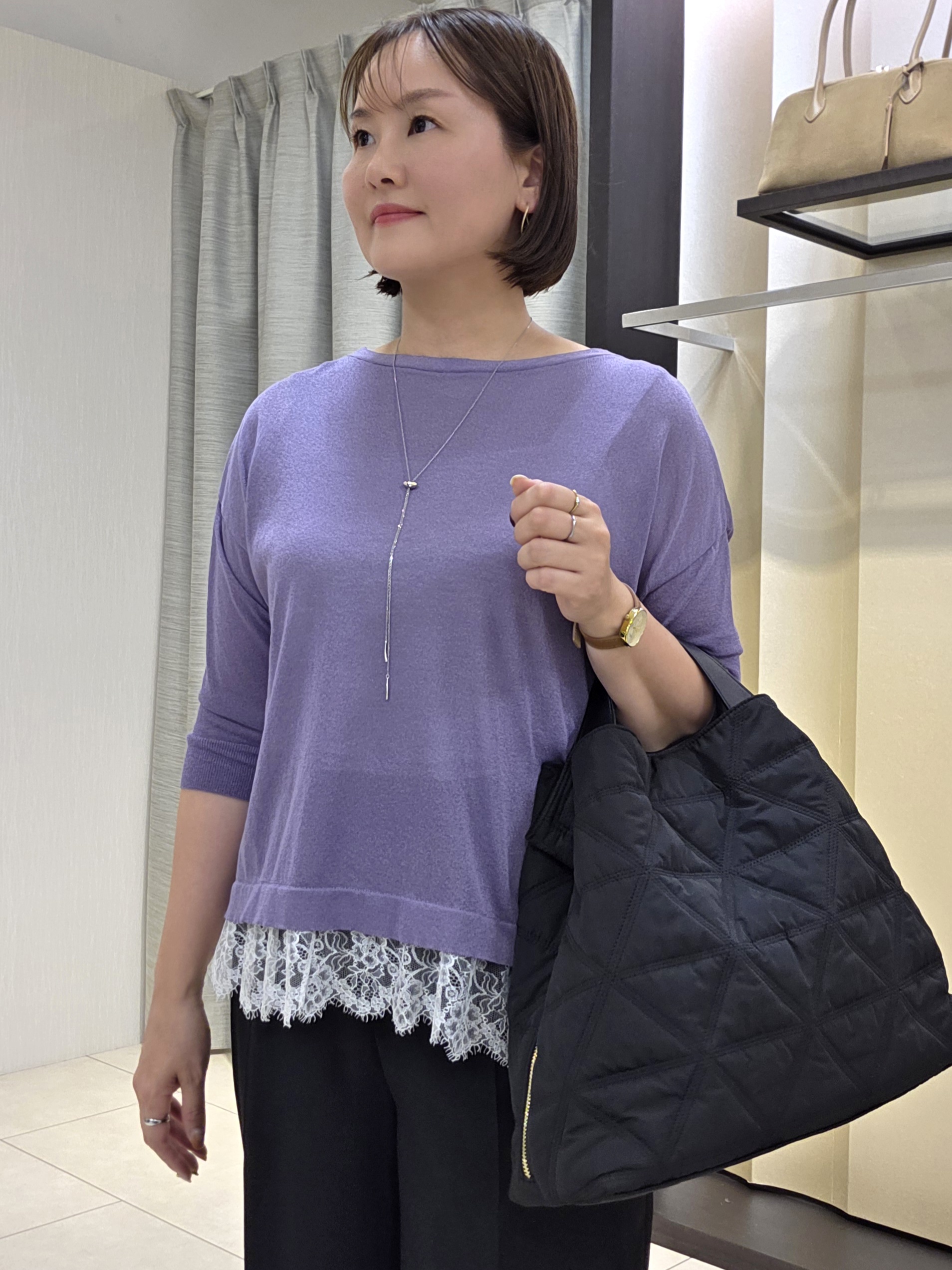 naokoさんの「UNTITLED｜【一枚で着映え】レースドッキングニットプルオーバー」を使ったコーディネート
