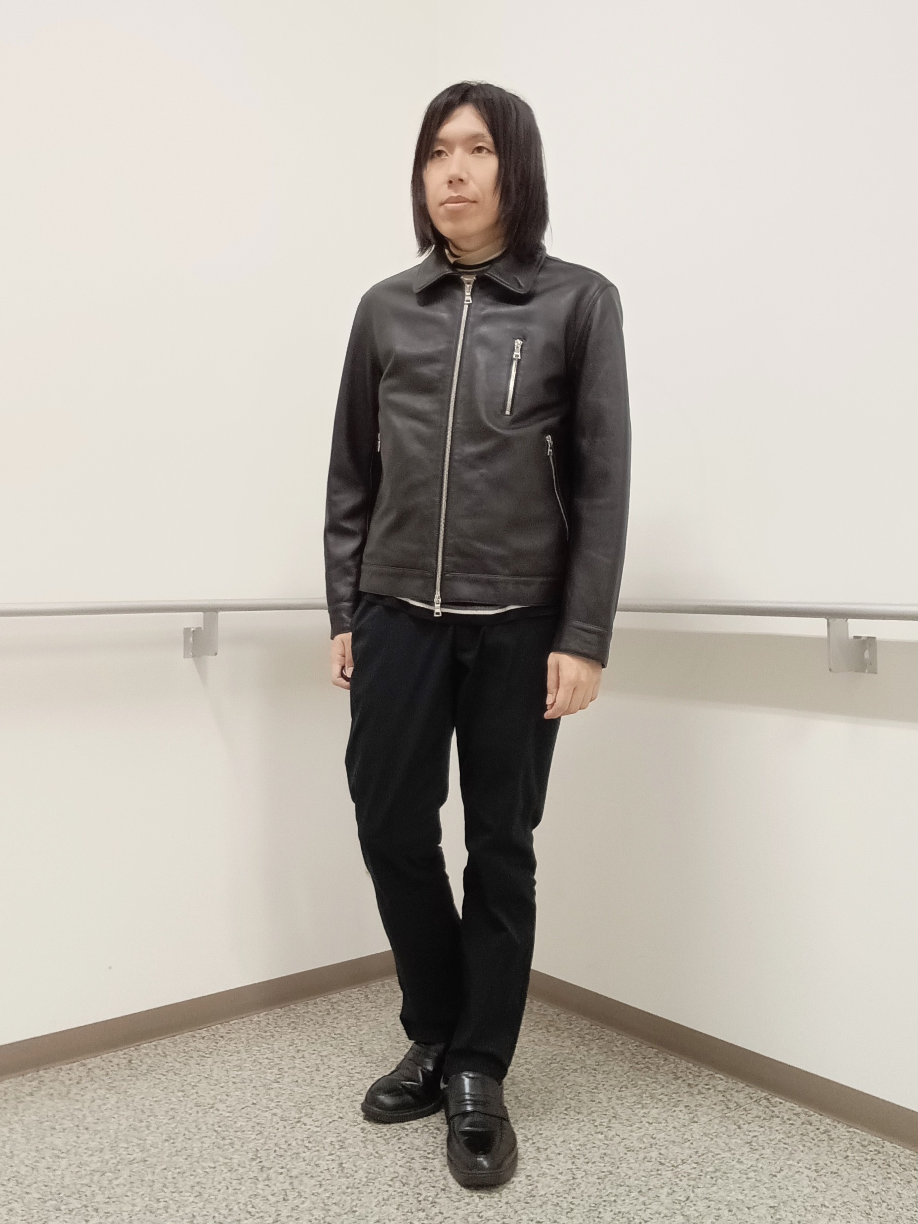 moritaさんの「TAKEO KIKUCHI｜【BOWLER HAT LABEL】シングルレザーライダースジャケット」を使ったコーディネート