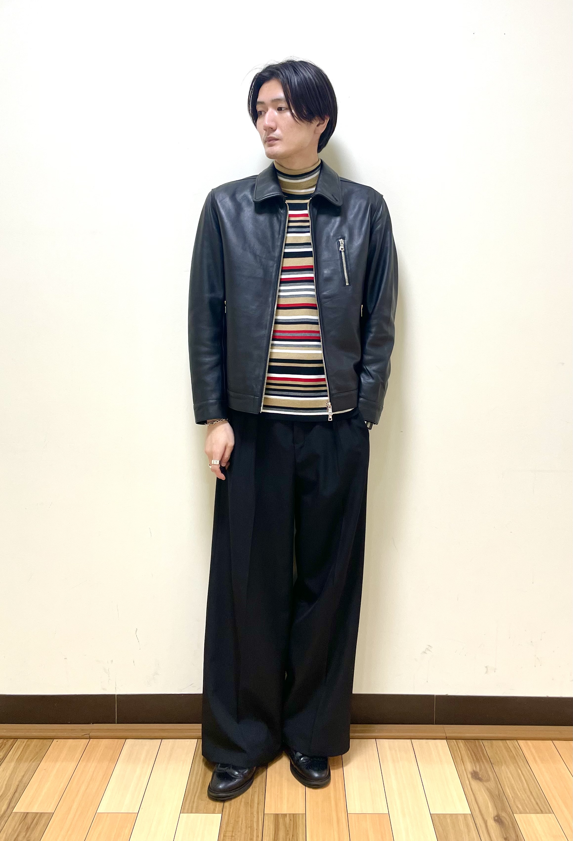 Seiyaさんの「TAKEO KIKUCHI｜【BOWLER HAT LABEL】シングルレザーライダースジャケット」を使ったコーディネート