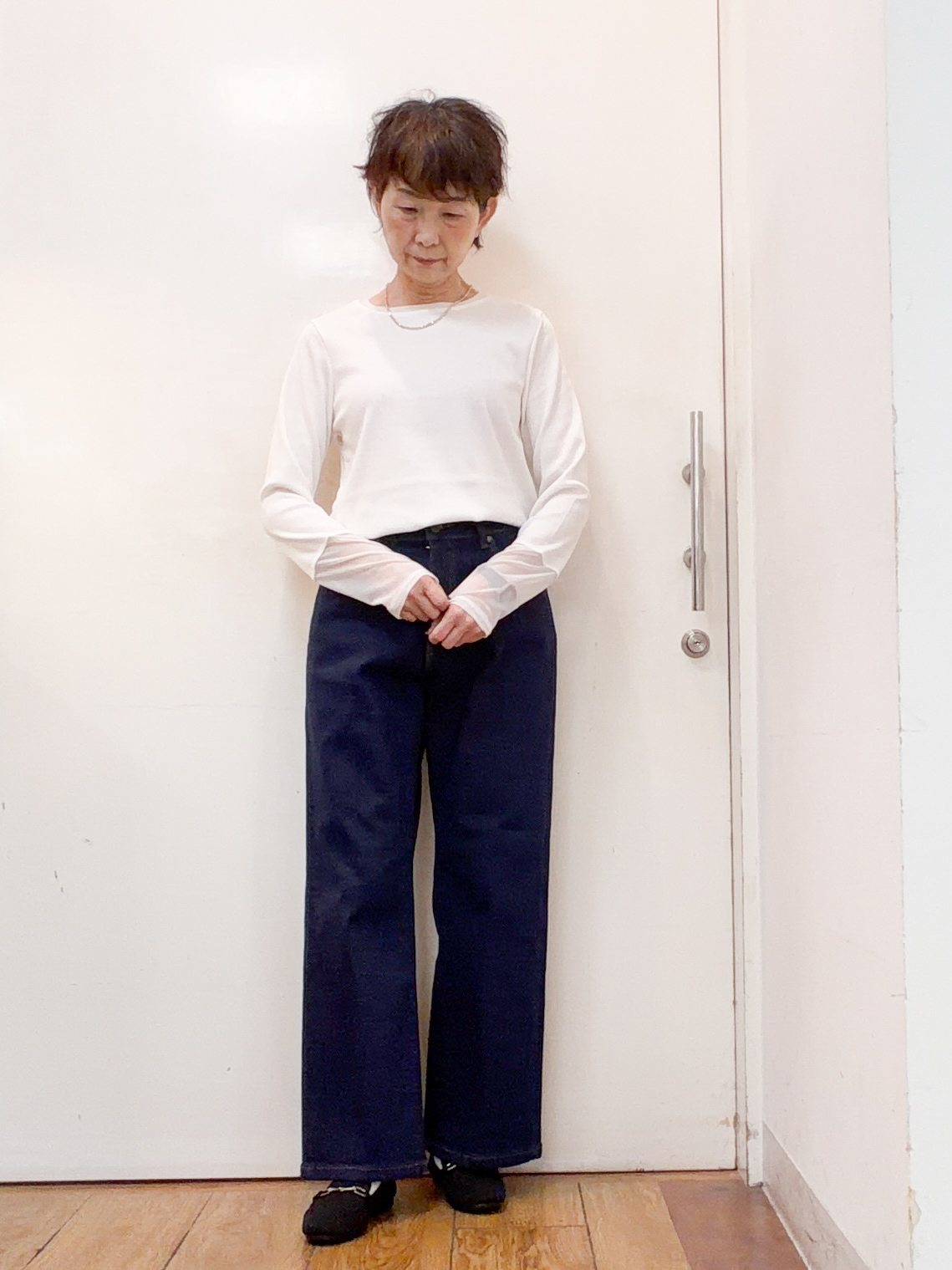 みぃさんの「SHOO･LA･RUE｜【S-LL/洗濯機可】着痩せシルエット シャーリングシャツカーディガン」を使ったコーディネート