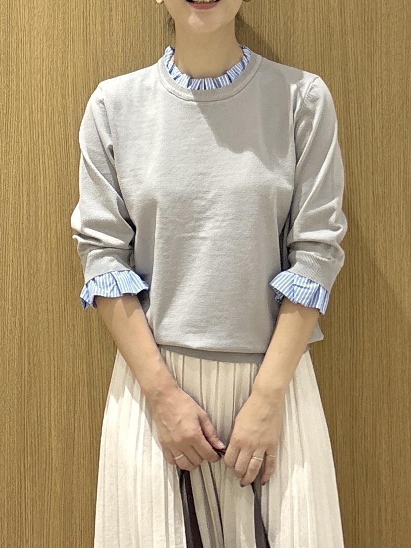 たけねぇさんの「OPAQUE.CLIP｜【森絵梨佳さん着用】フリルドッキングニット《UVケア／遮熱性／洗濯機OK》」を使ったコーディネート