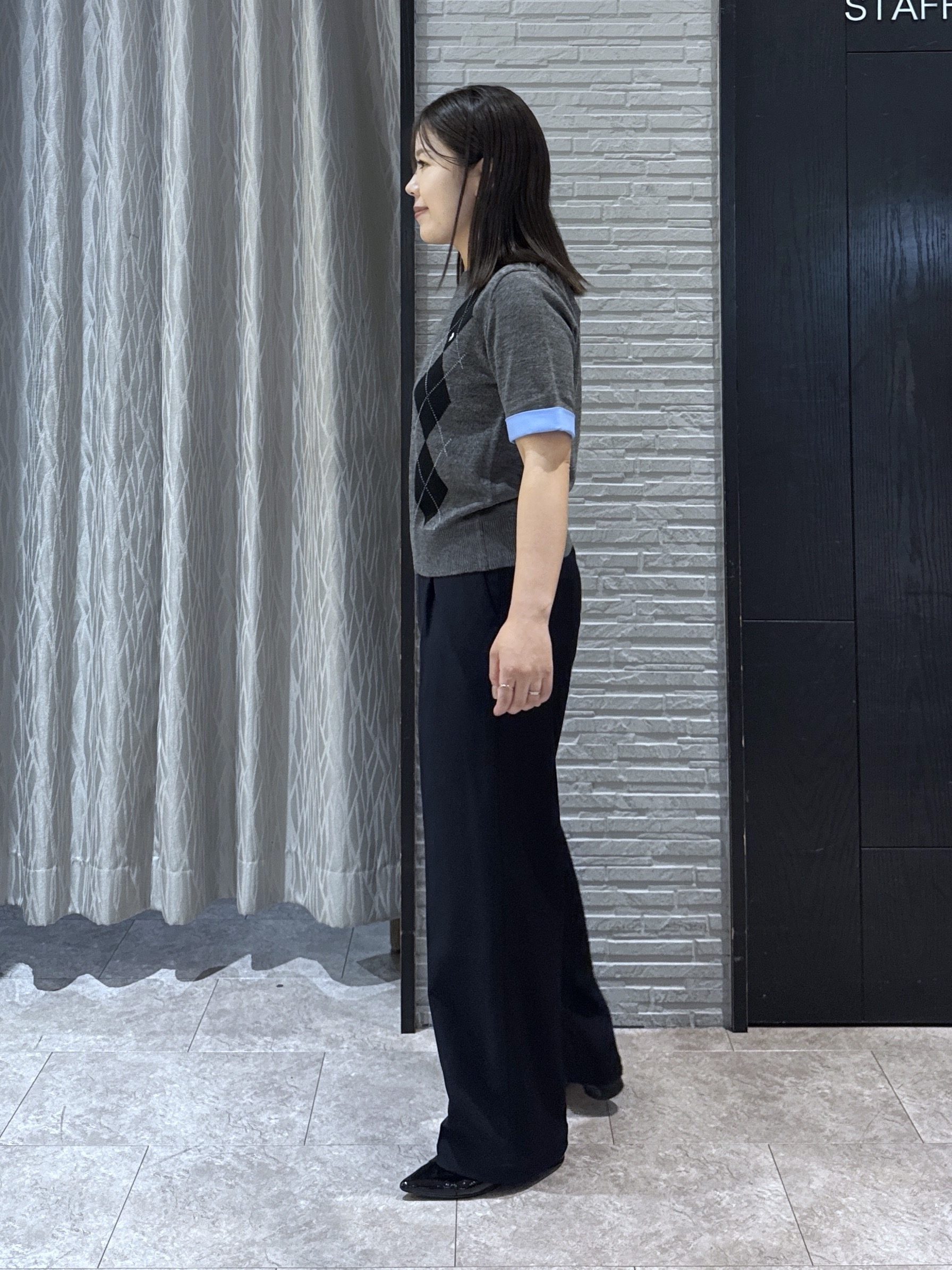 chさんの「THE SHOP TK｜POLO BCS/アーガイル5分袖ニット」を使ったコーディネート