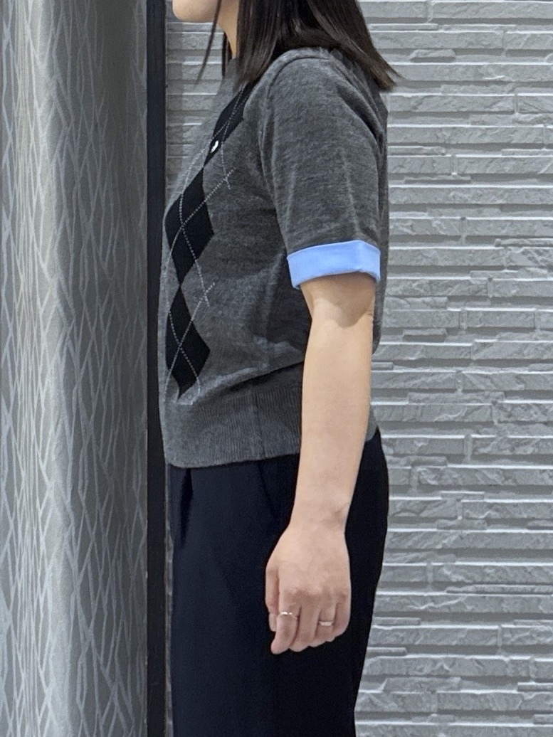 chさんの「THE SHOP TK｜POLO BCS/アーガイル5分袖ニット」を使ったコーディネート