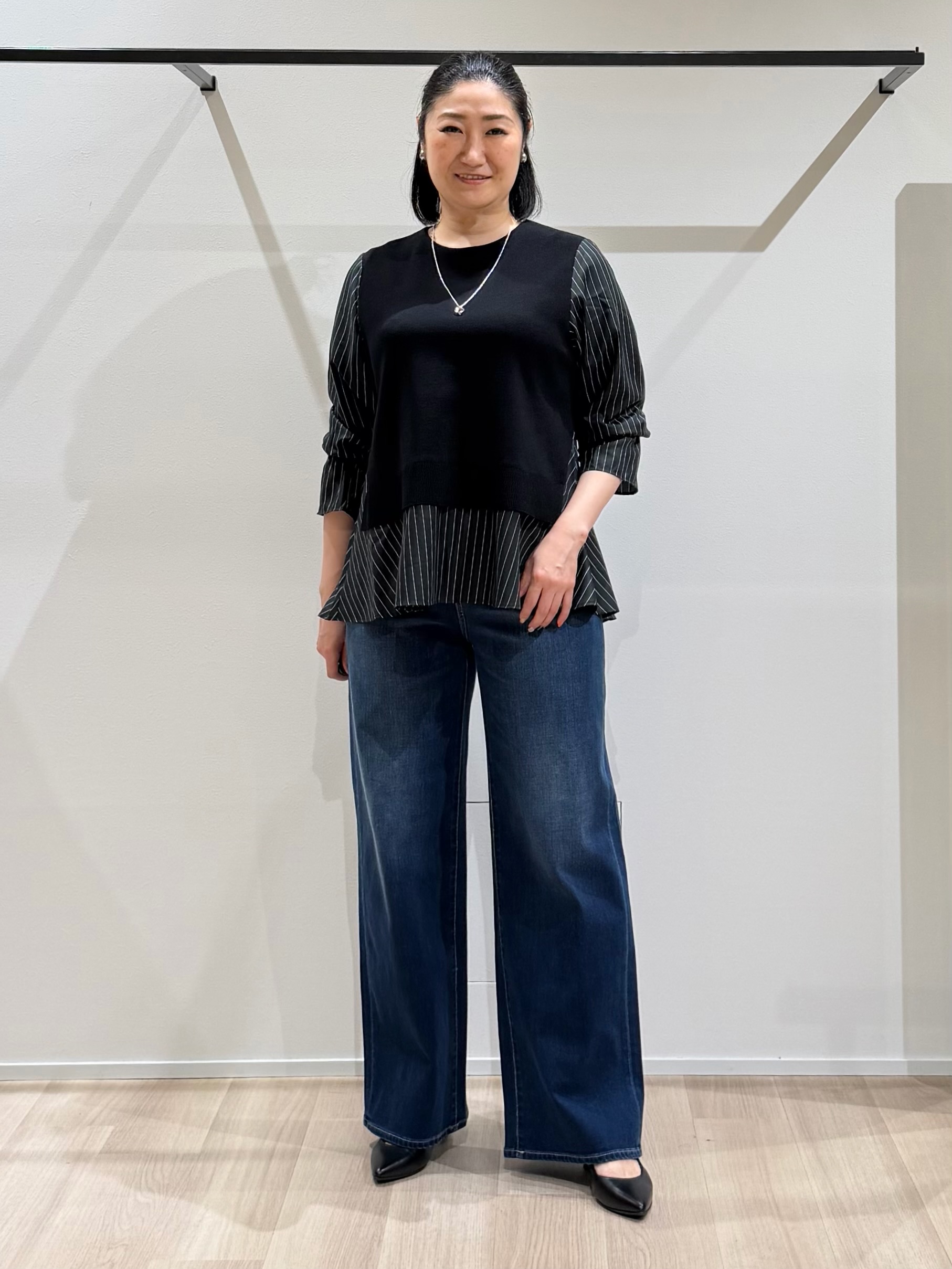 TOMOMIさんの「UNTITLED｜【洗える／1枚でコーデ完成】重ね着風ニットトップス」を使ったコーディネート