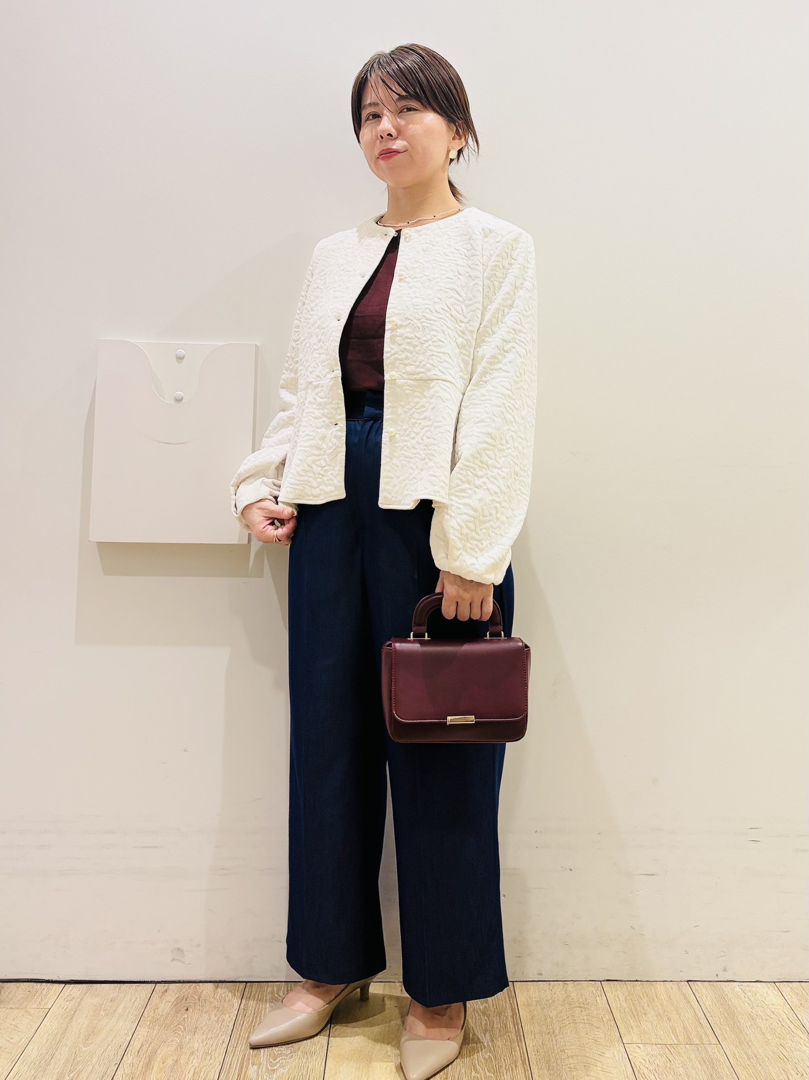 YUKOさんの「index｜ジャカードノーカラーブルゾン【洗濯機OK】」を使ったコーディネート