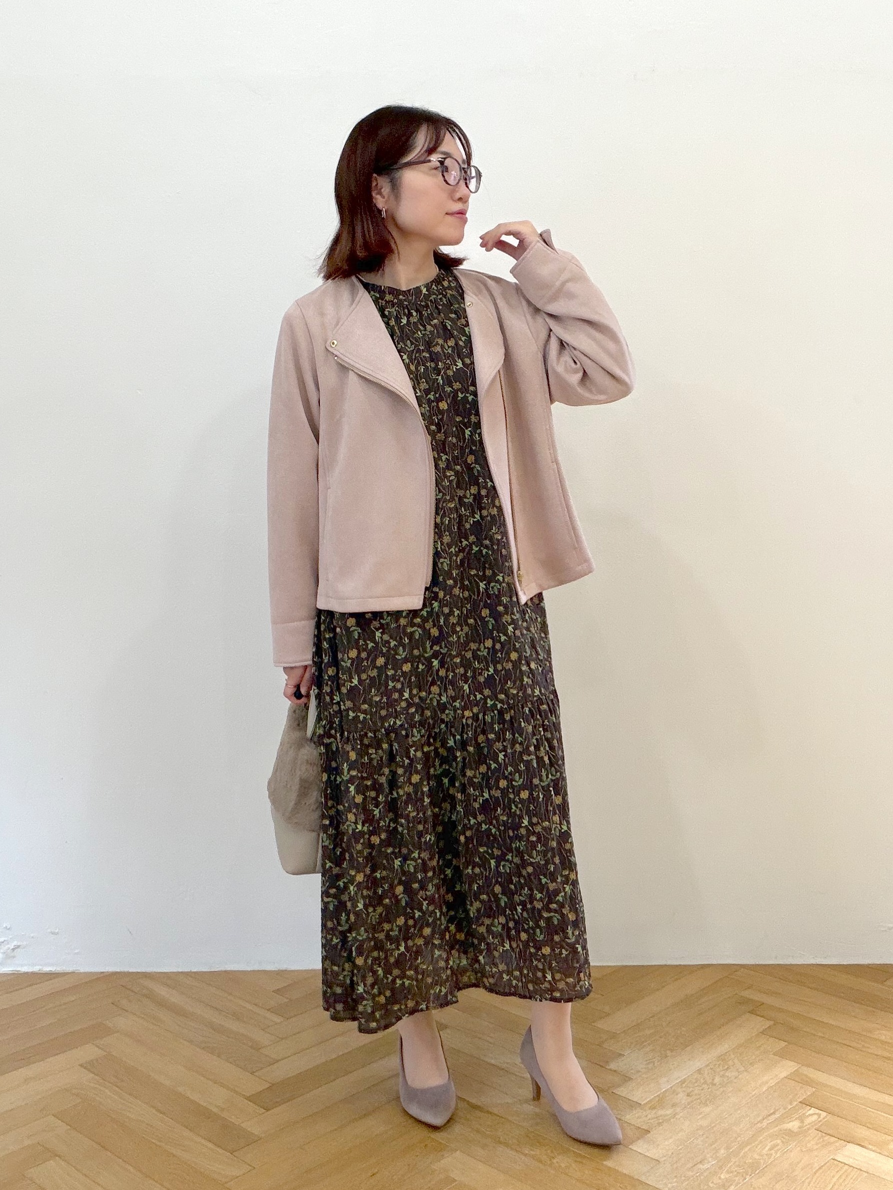 saoriさんの「カットスエード調ライダース」を使ったコーディネート