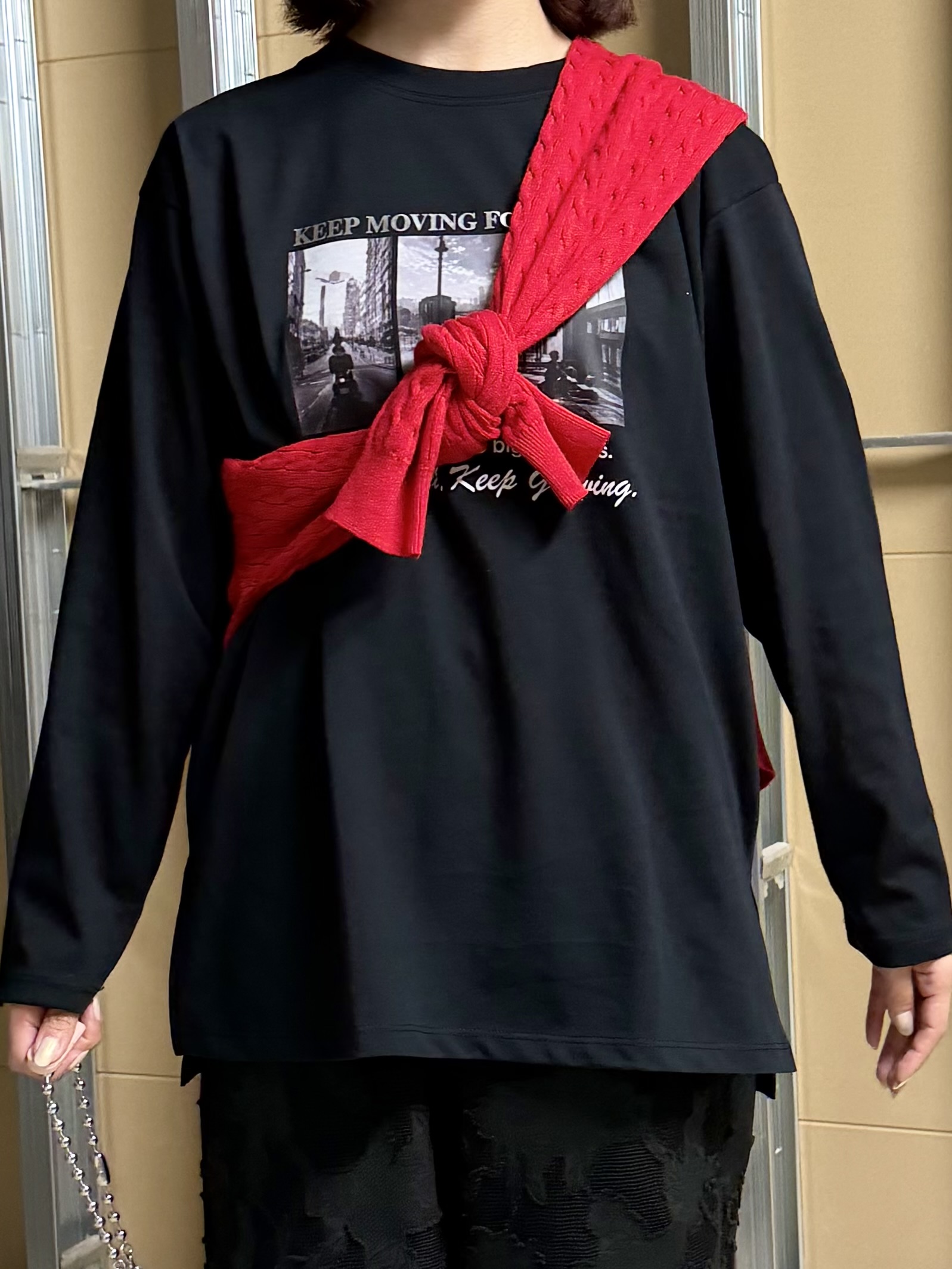 sahoさんの「THE SHOP TK｜POLO BCS/ケーブルクルーカーディガン」を使ったコーディネート