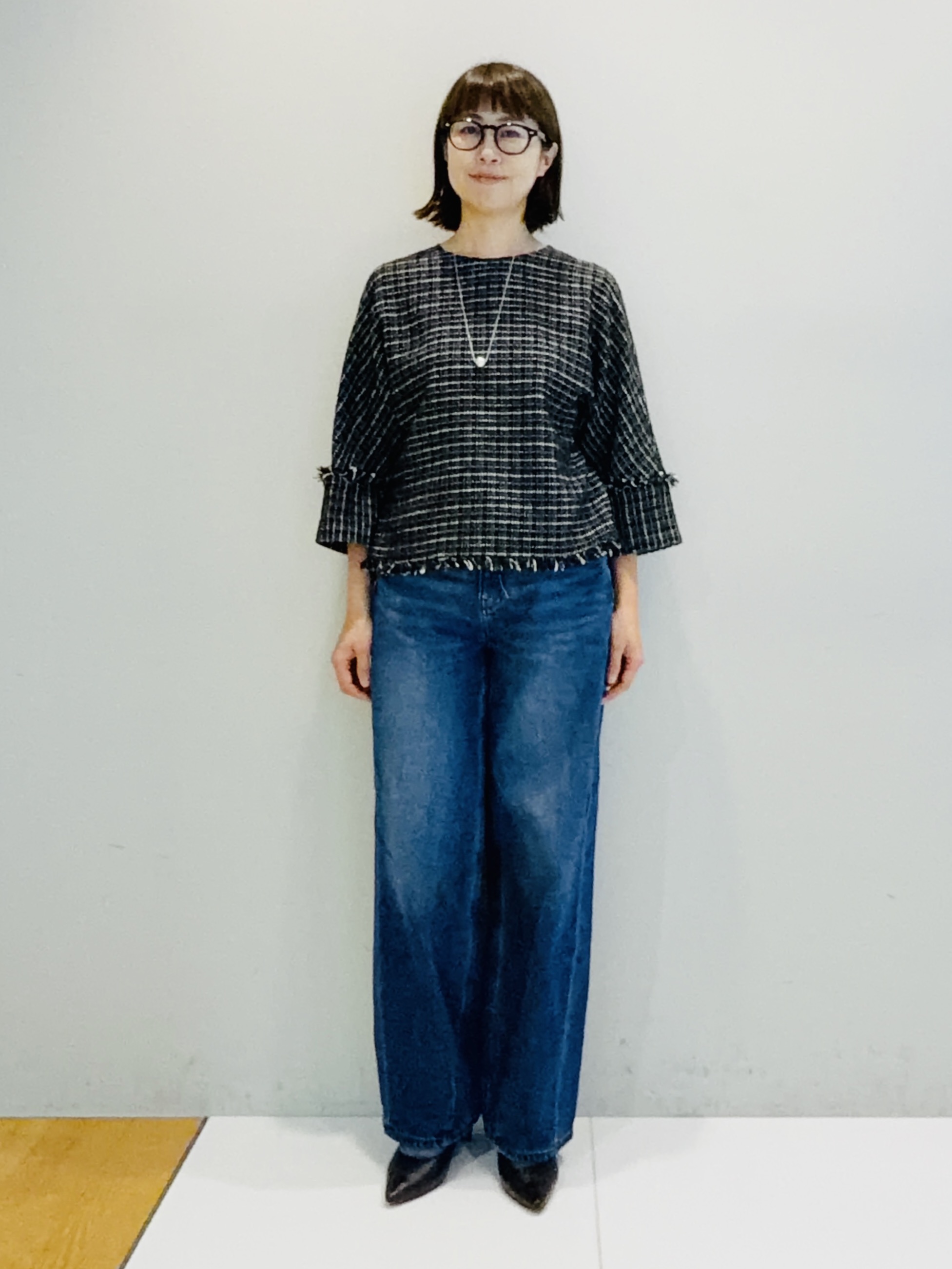 murayamaさんの「INDIVI｜【華やか／1枚でサマになる】上品ツイードブラウス」を使ったコーディネート