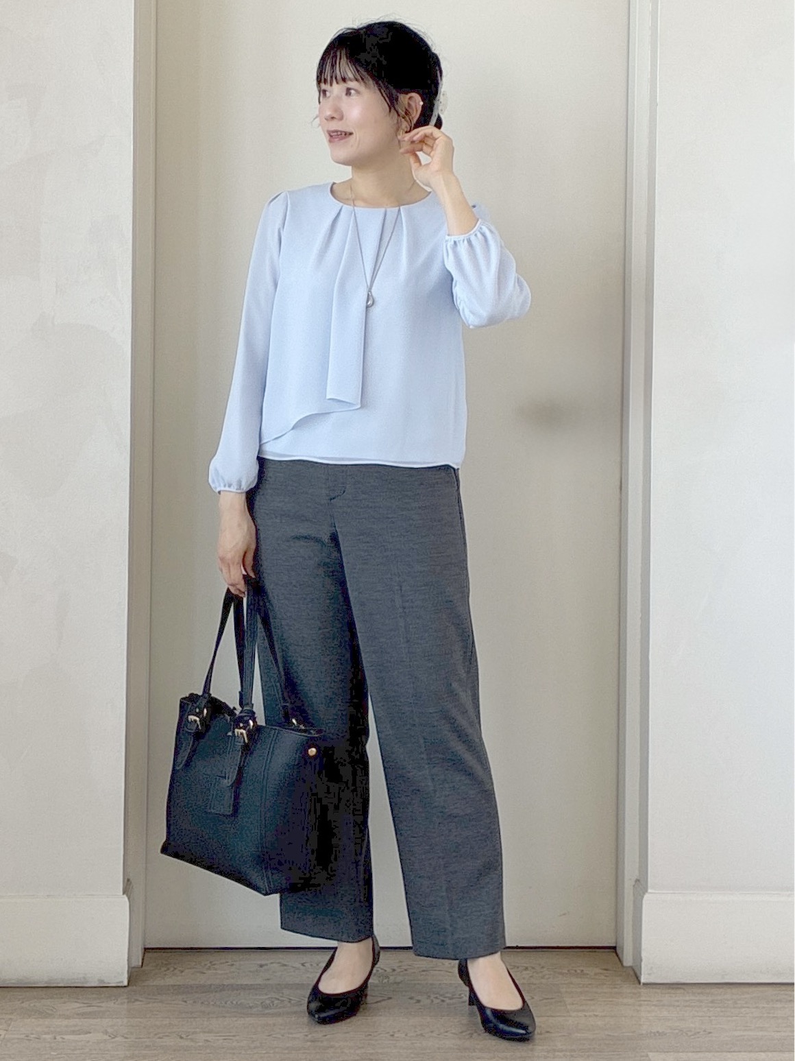  beni_gingerさんの「Reflect｜【SS-4Lサイズ／通勤／セレモニー】クルーネック シフォンブラウス」を使ったコーディネート