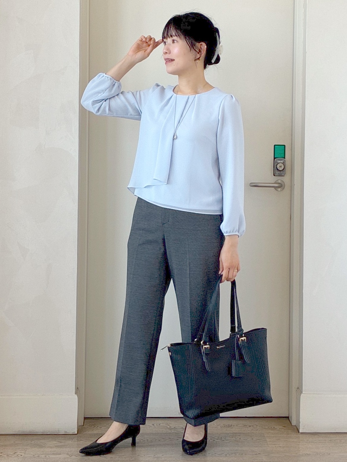  beni_gingerさんの「Reflect｜【SS-4Lサイズ／通勤／セレモニー】クルーネック シフォンブラウス」を使ったコーディネート