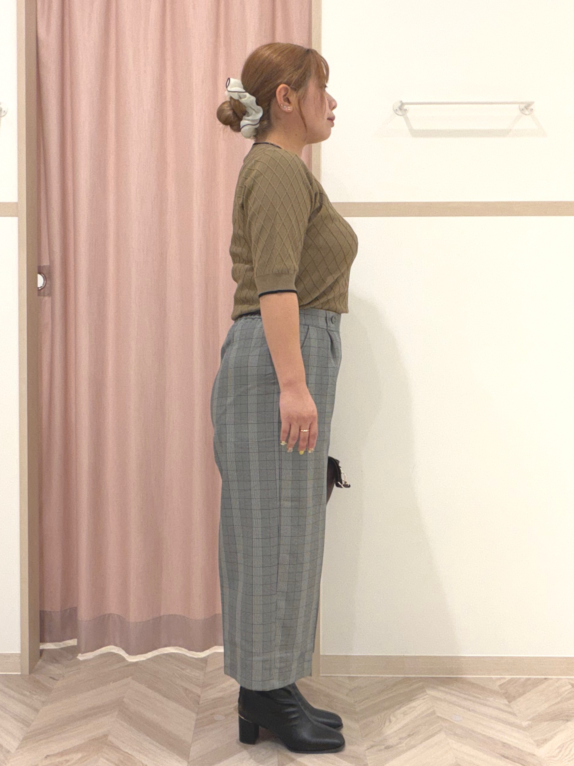 まちゃんなちゃんさんの「SHOO･LA･RUE｜【毛玉になりにくい/S-LL/洗濯機可】ダイヤ柄が上品 二の腕隠せる5分袖ニット」を使ったコーディネート
