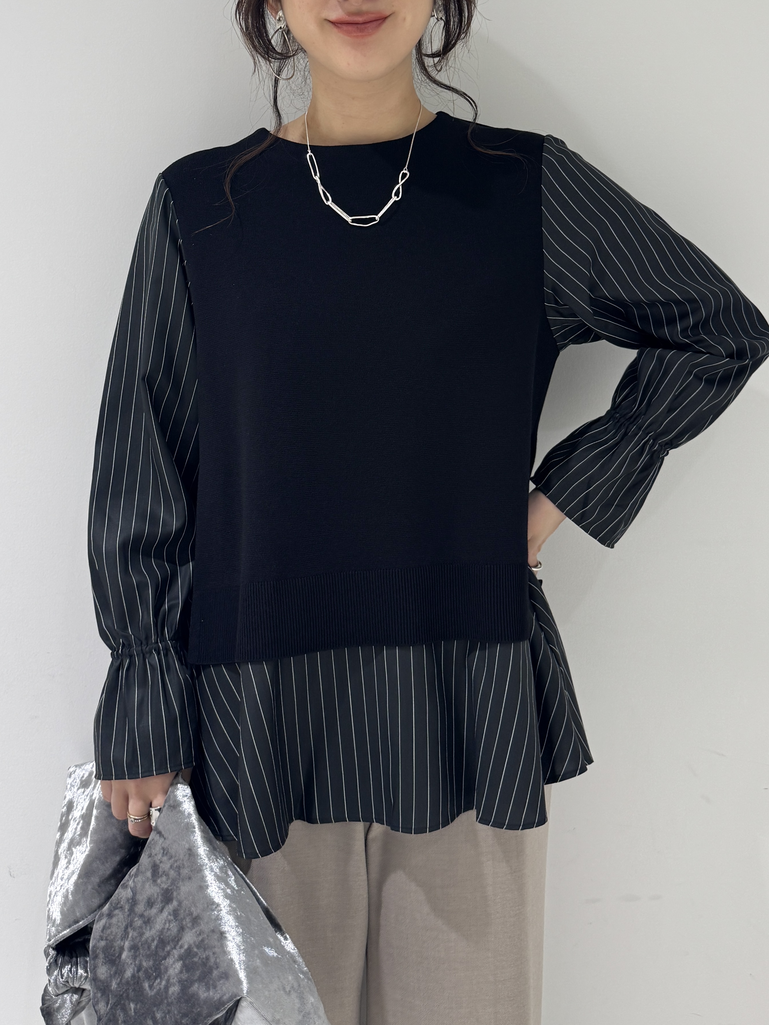 そんさんの「INDIVI｜【洗える／1枚でコーデ完成】重ね着風ニットトップス」を使ったコーディネート