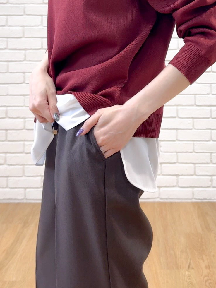 𝐜𝐡𝐢𝐤𝐚さんの「SHOO･LA･RUE｜【S-LL】着るだけできまる シャツレイヤード風 スポンディッシュニット」を使ったコーディネート