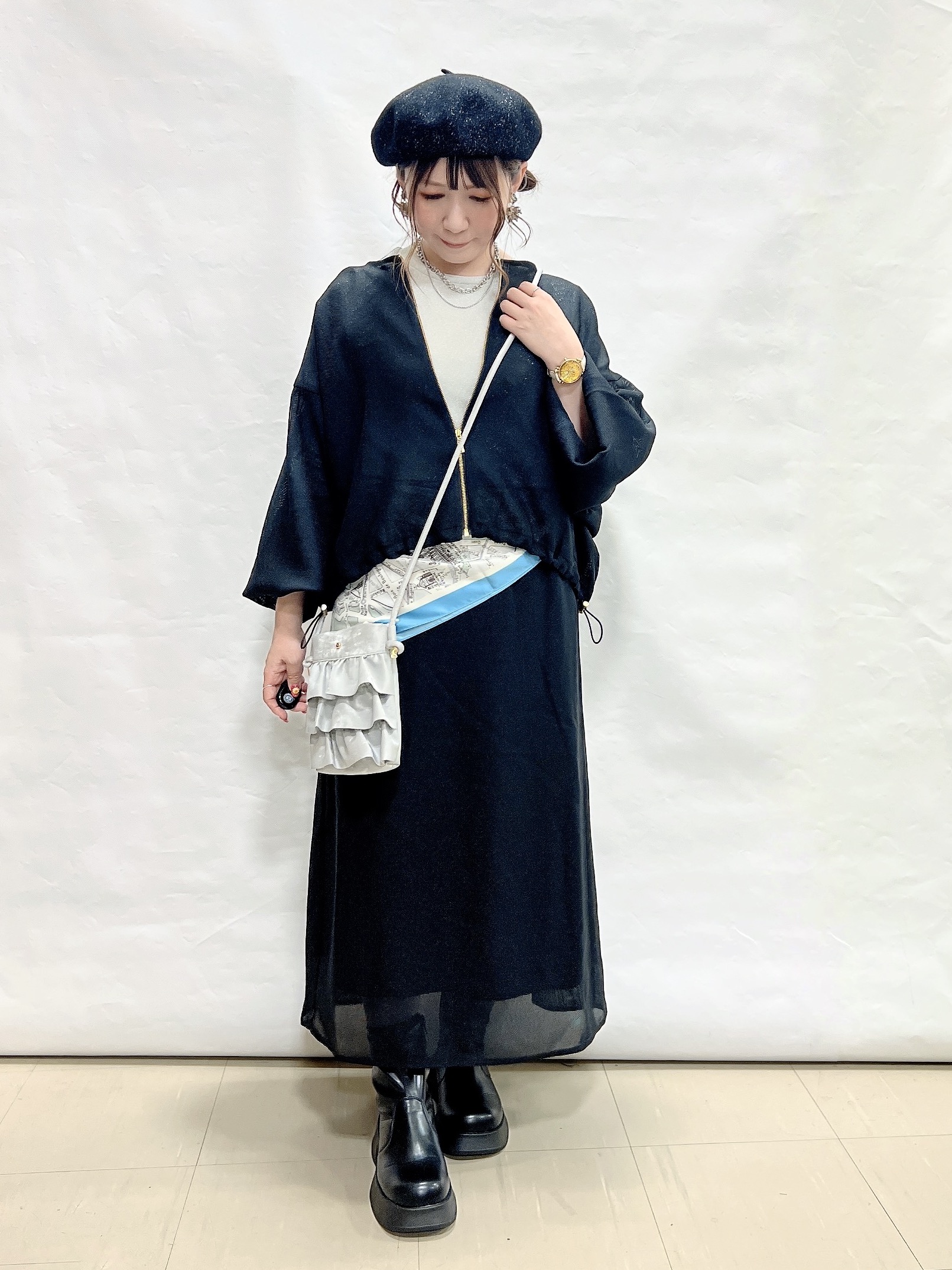YUIさんの「SHOO･LA･RUE｜【通気性〇/セットアップ可/洗濯機可】メッシュドルマン ジップブルゾン」を使ったコーディネート