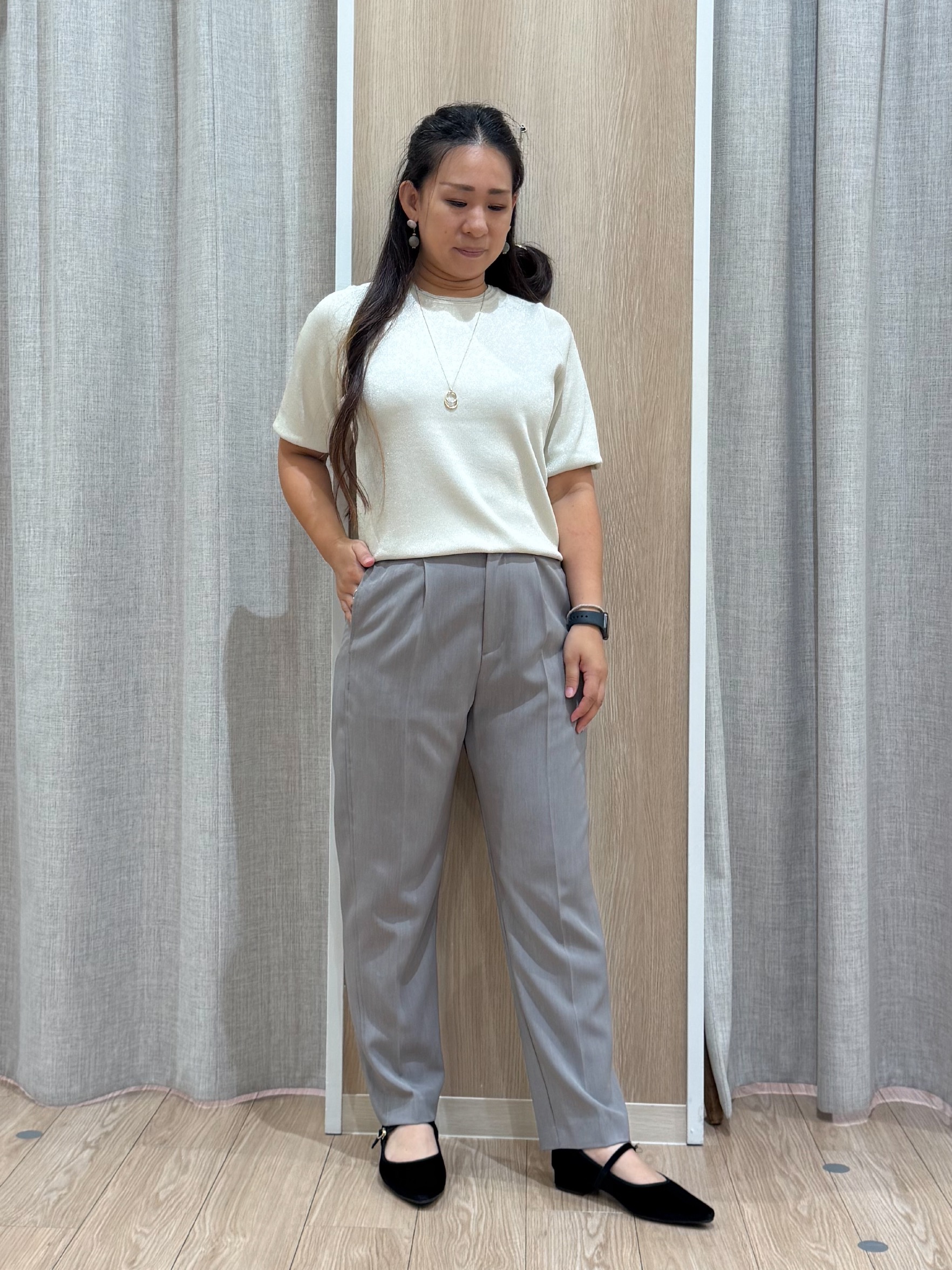 sachiさんの「grove｜顔周りをすっきり見せる バンドカラースキッパーシャツ」を使ったコーディネート
