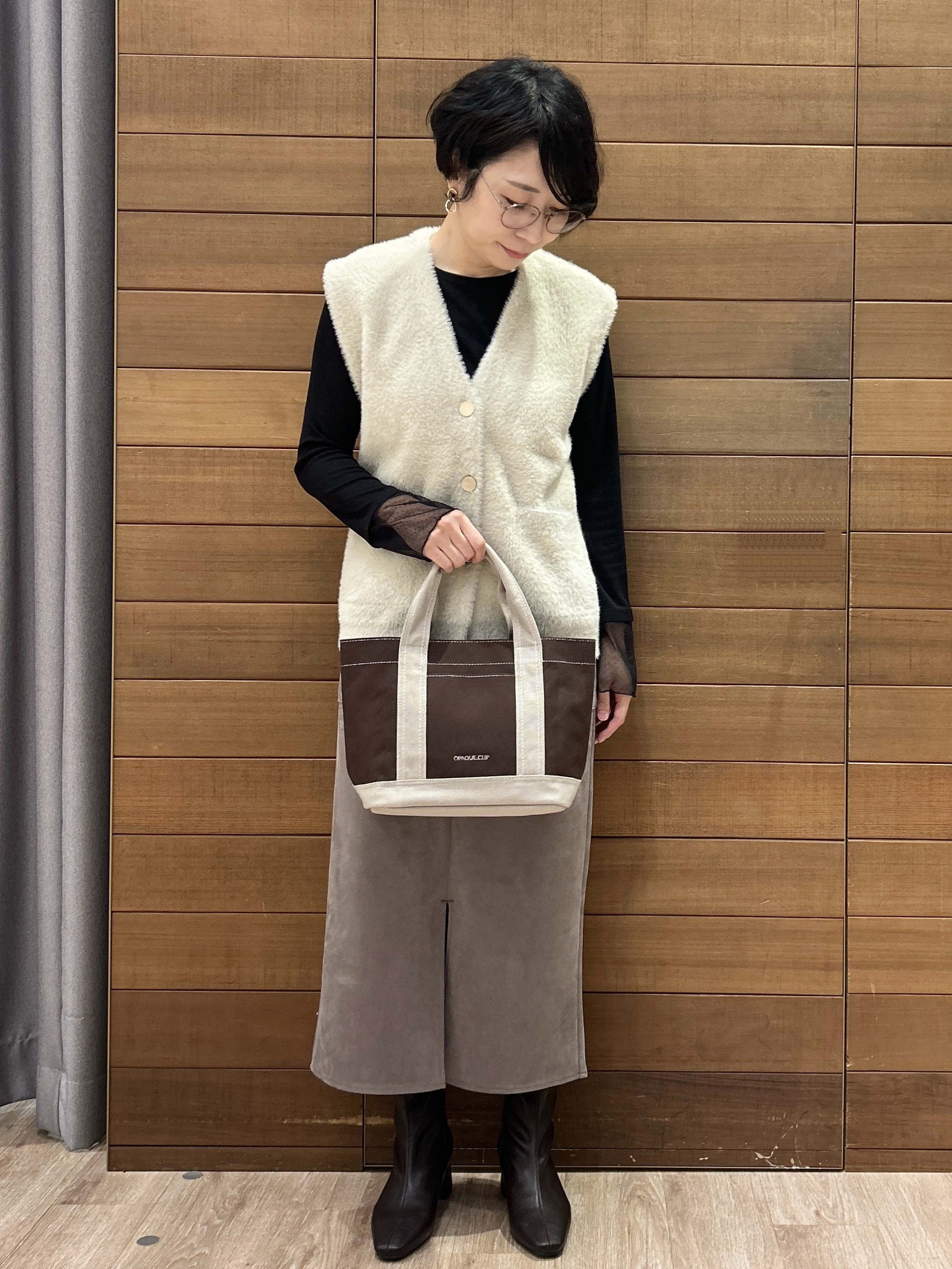 ゆうあさんの「OPAQUE.CLIP｜フェザーヤーンニットベスト【洗濯機OK】」を使ったコーディネート