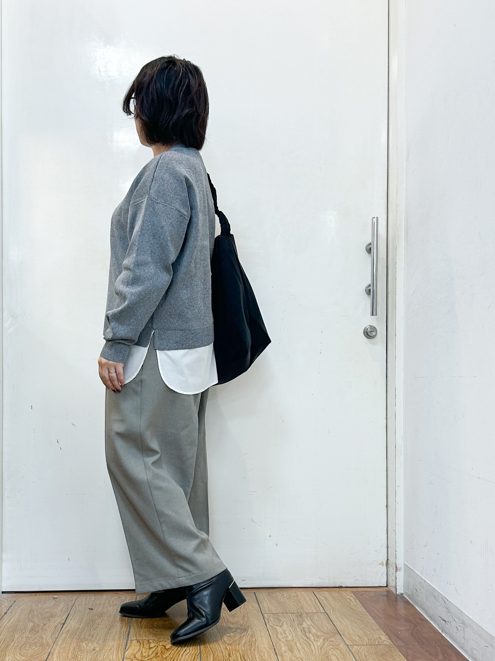 haruさんの「SHOO･LA･RUE｜【S-LL】着るだけできまる シャツレイヤード風 スポンディッシュニット」を使ったコーディネート