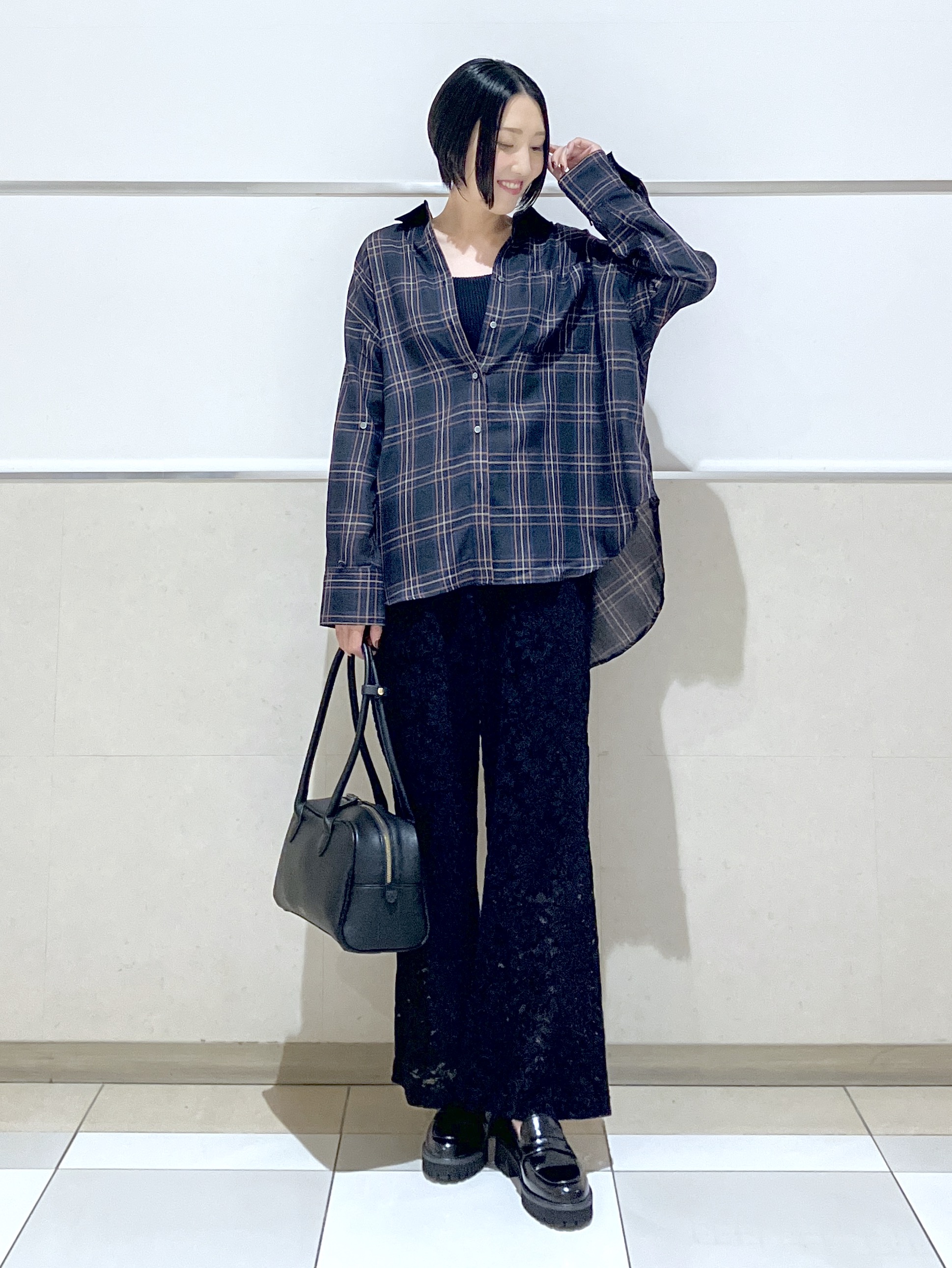 eriko さんの「Dessin｜【セットアップ可/洗える】シアーチェック オーバーシャツ」を使ったコーディネート